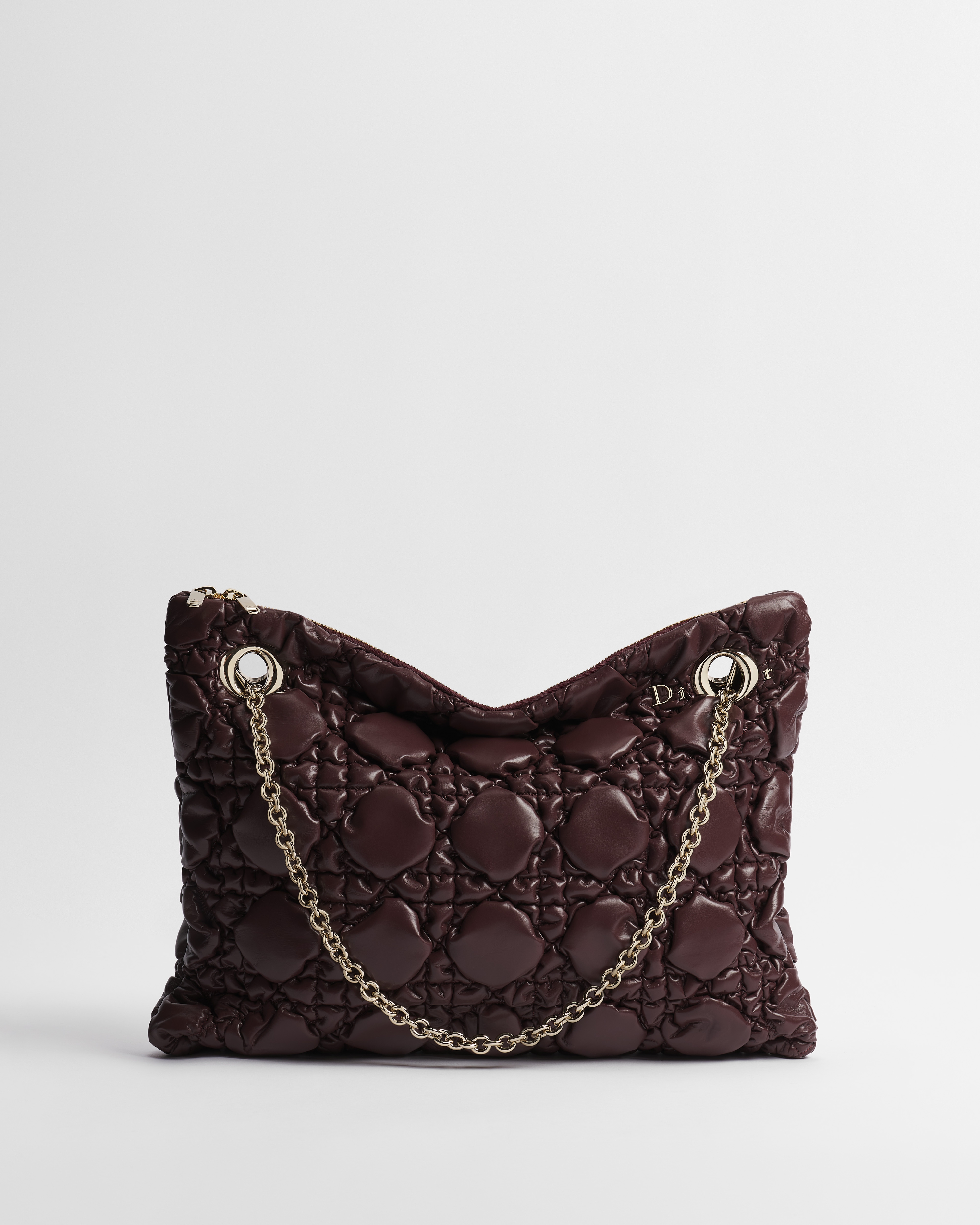 Middelgrote Dior Crunchy-tas Maroon Banner kalfsleer met Puffy Macrocannage-motief E01