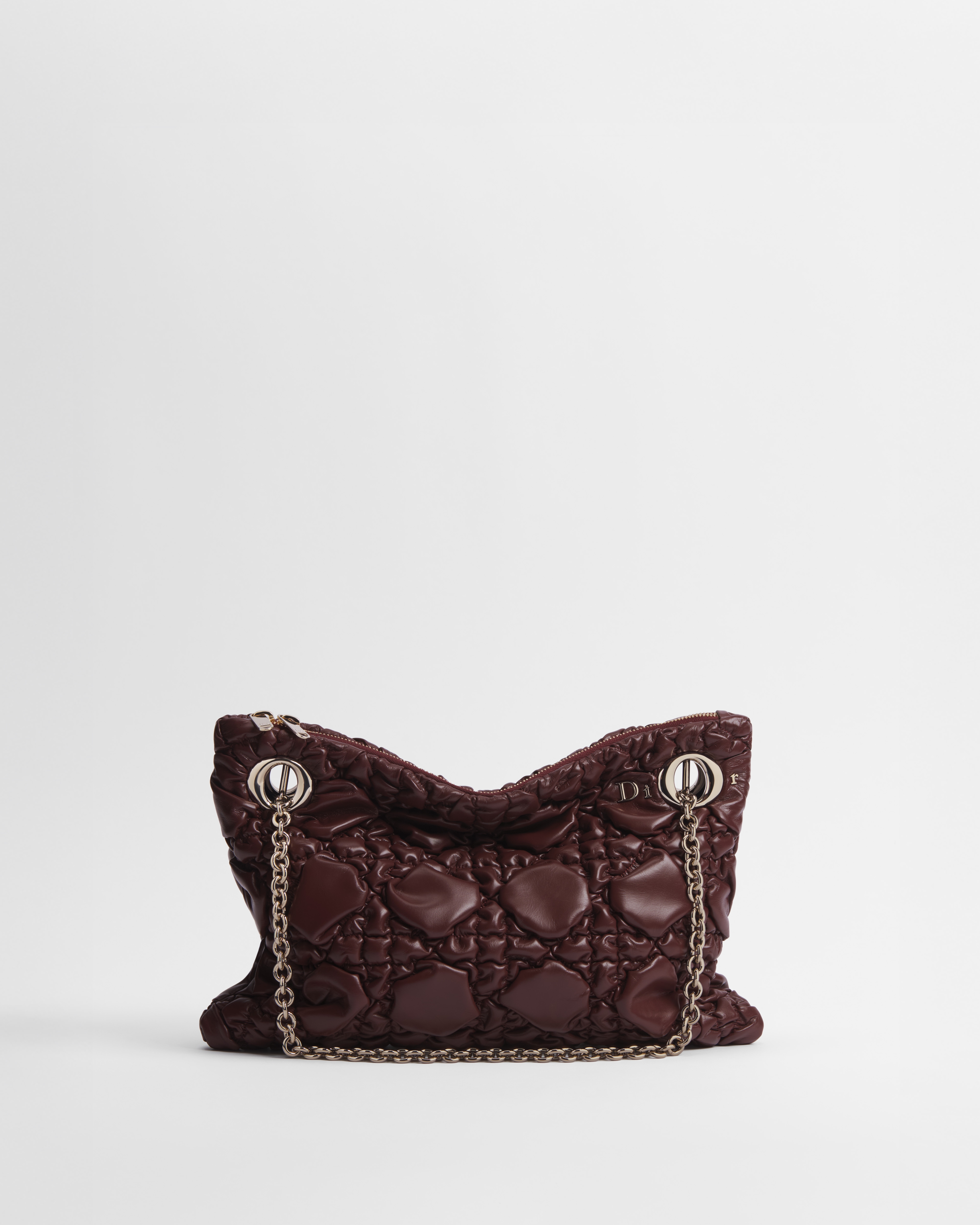 Kleine Dior Crunchy Tasche Puffy Macrocannage Kalbsleder in Maroon Banner E01