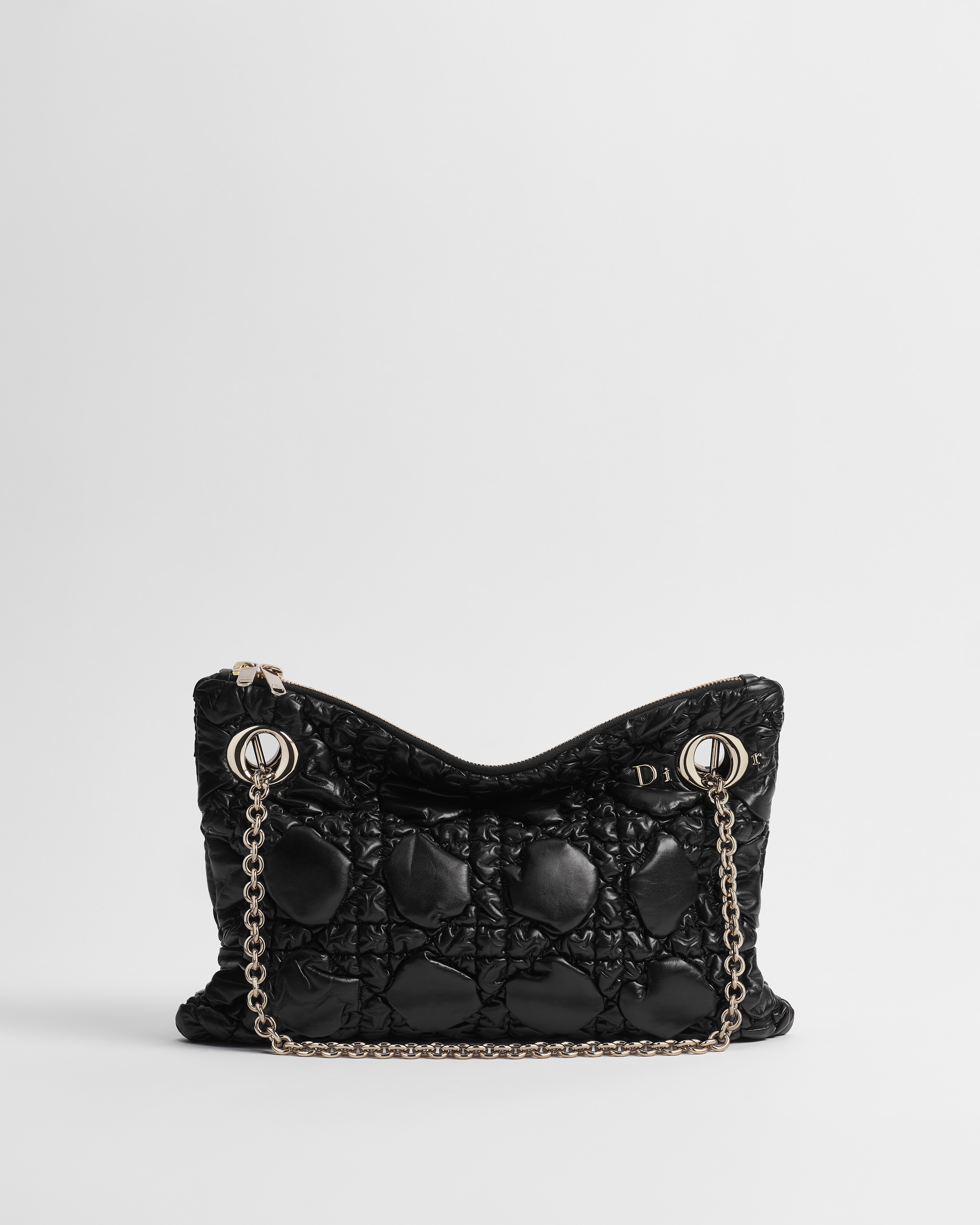 Borsa piccola Dior Crunchy Pelle di vitello Puffy Macrocannage nera E01