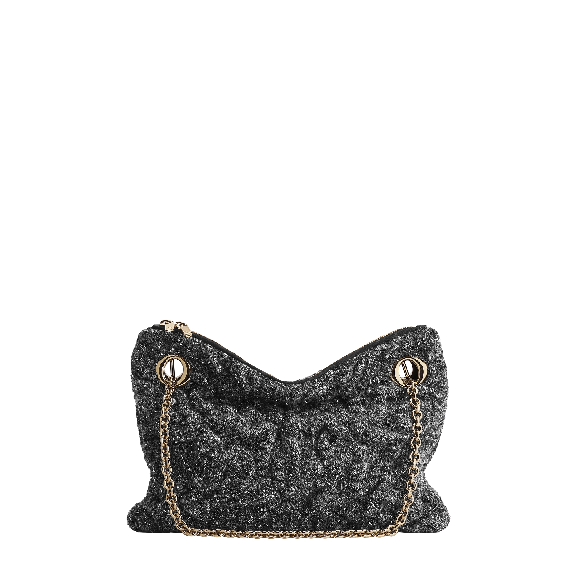 Small Dior Milly-La-Forêt Bag Black Heathered Puffy Macrocannage Knit Embroidered with Sequins E01