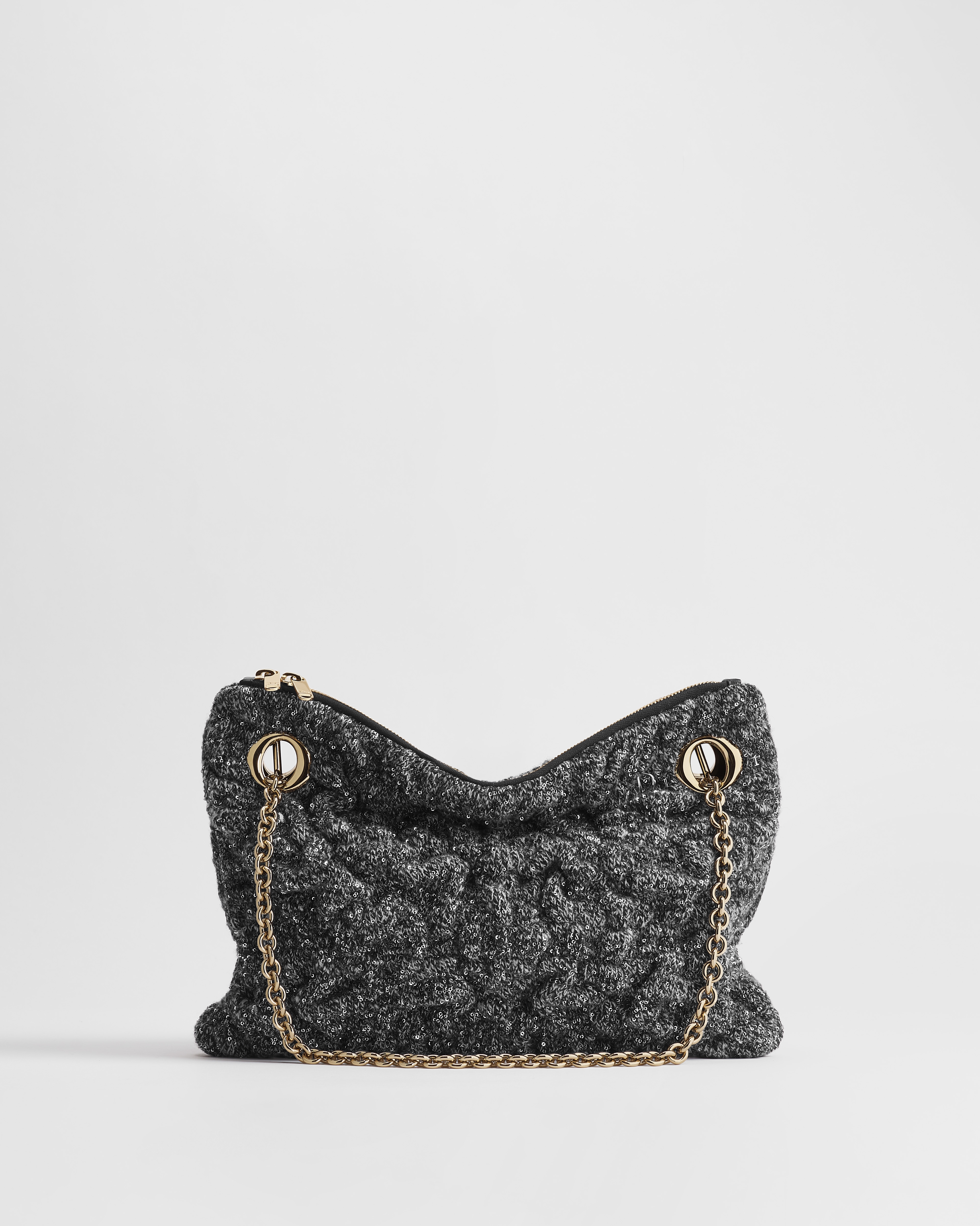 Kleine Dior Milly-La-Forêt-tas Zwart gemêleerd Puffy Macrocannage-breisel geborduurd met pailletten E01