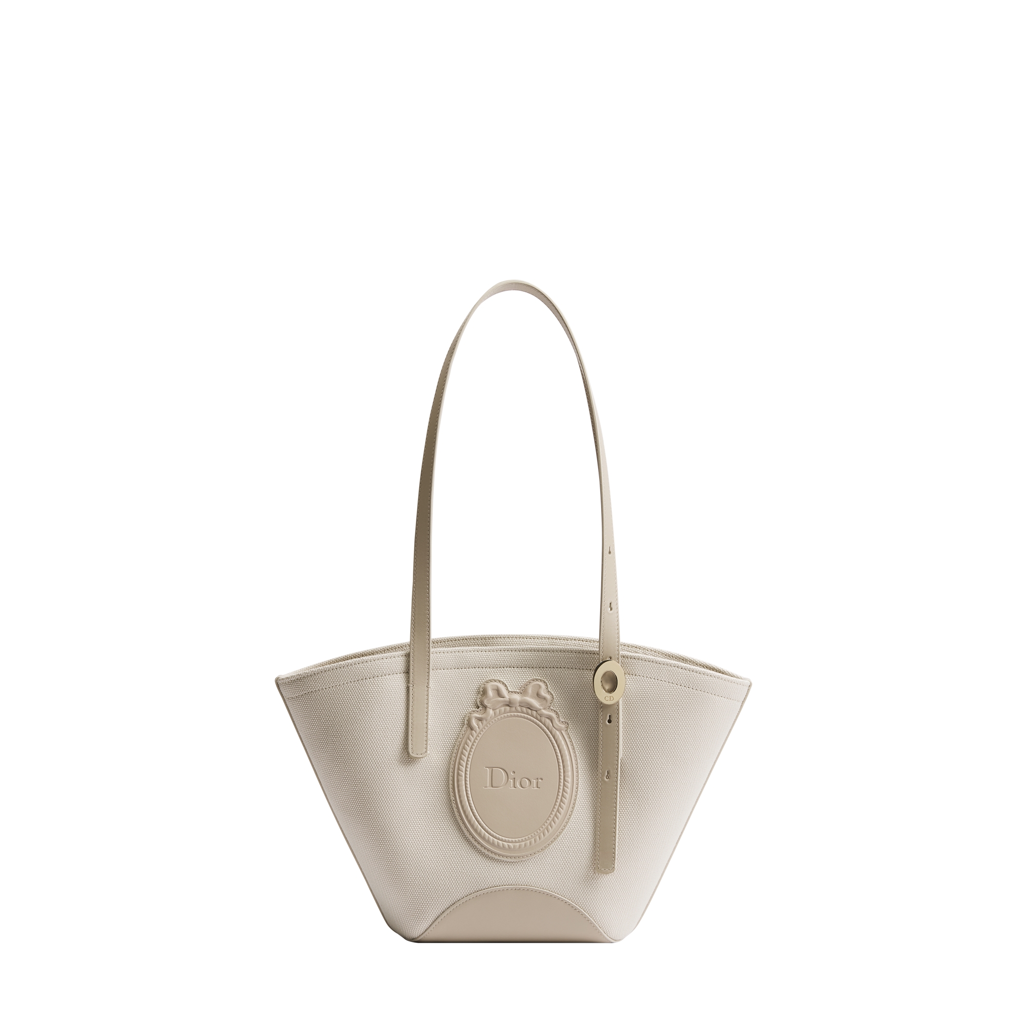 Mini Dior Blooming Bag Beige Canvas and Black Dior Médaillon Debossed Calfskin E07