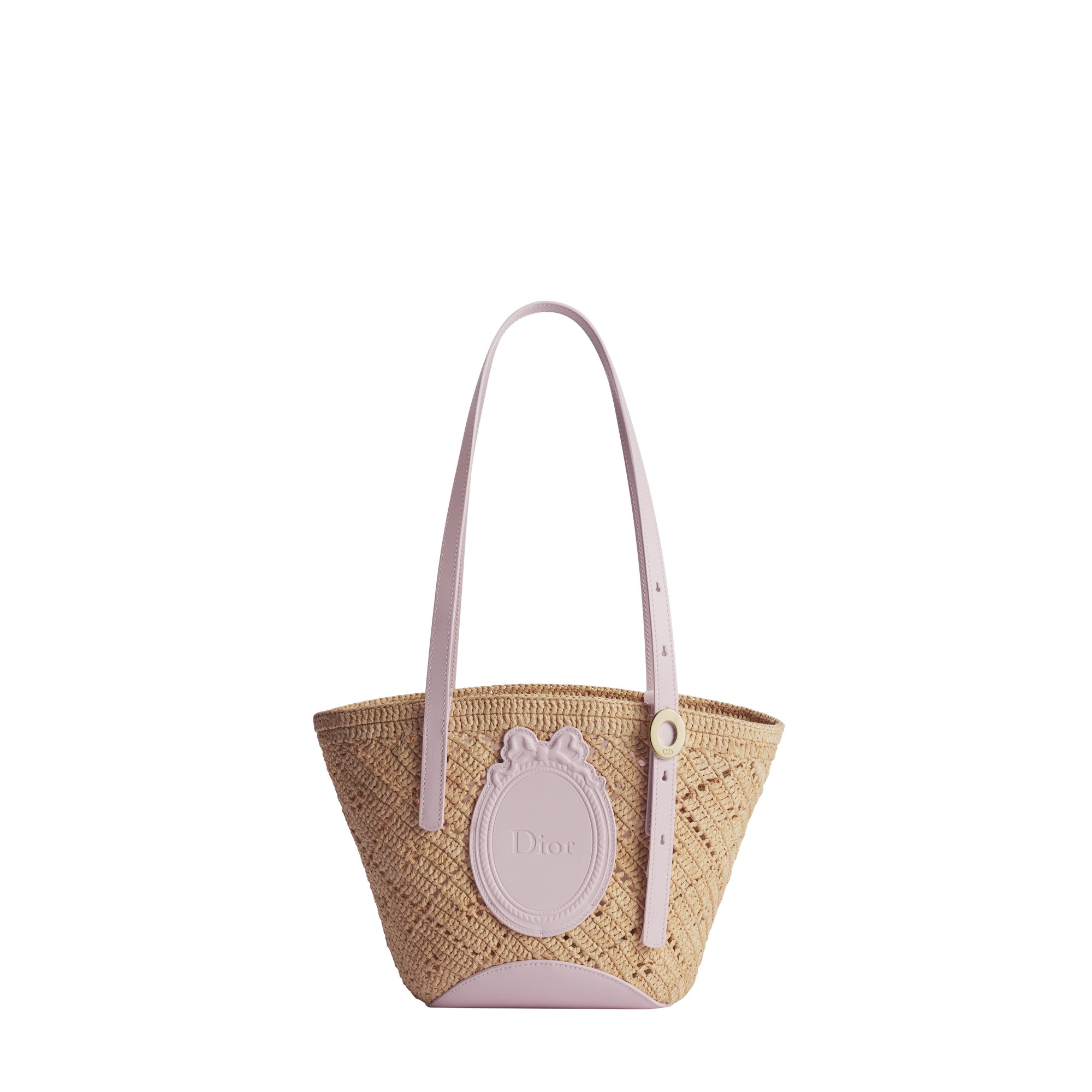 Dioriviera Mini Dior Blooming Bag Openwork Raffia and Rose Tendre Dior Médaillon Calfskin E01
