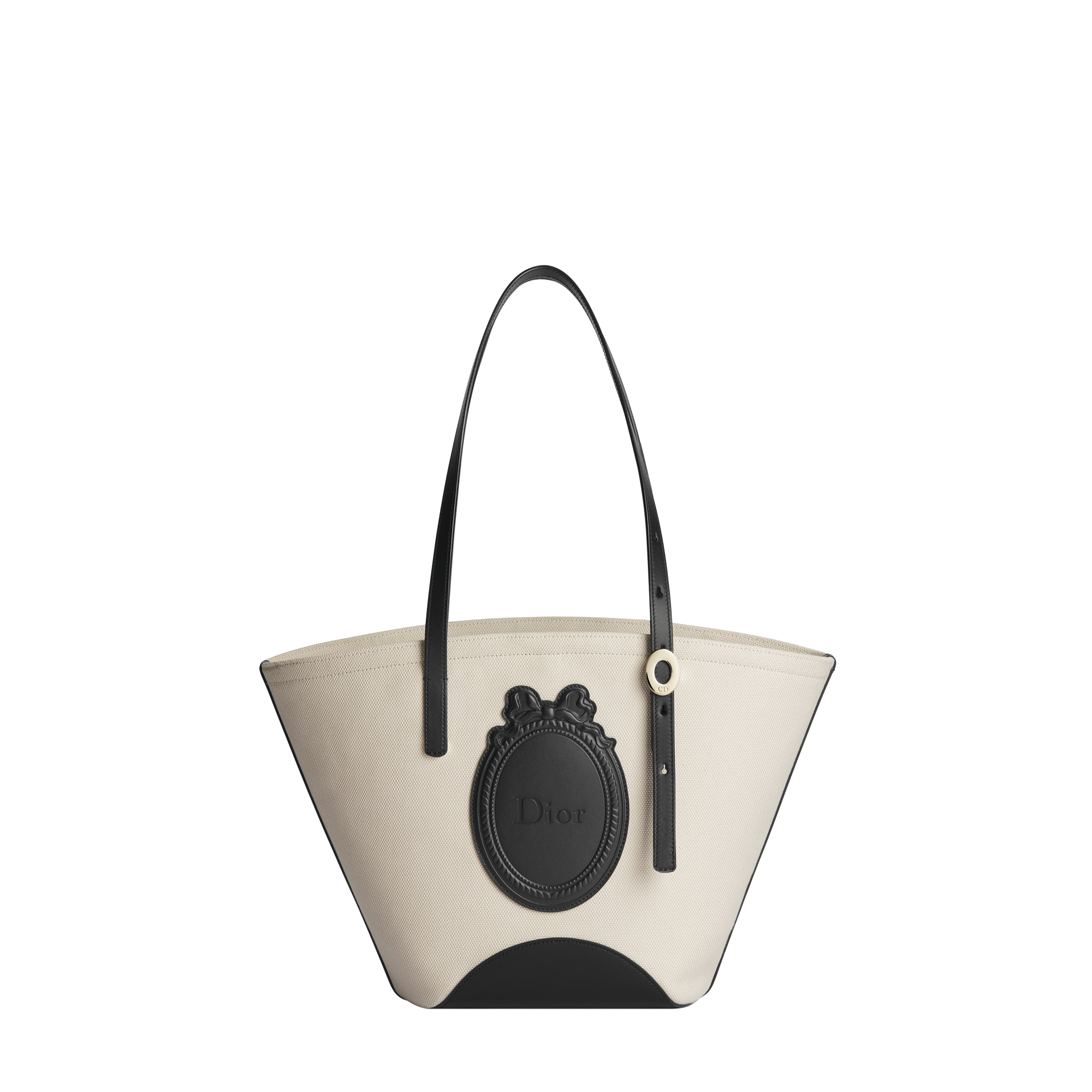 Small Dior Blooming Bag Beige Canvas and Black Dior Médaillon Debossed Calfskin E01