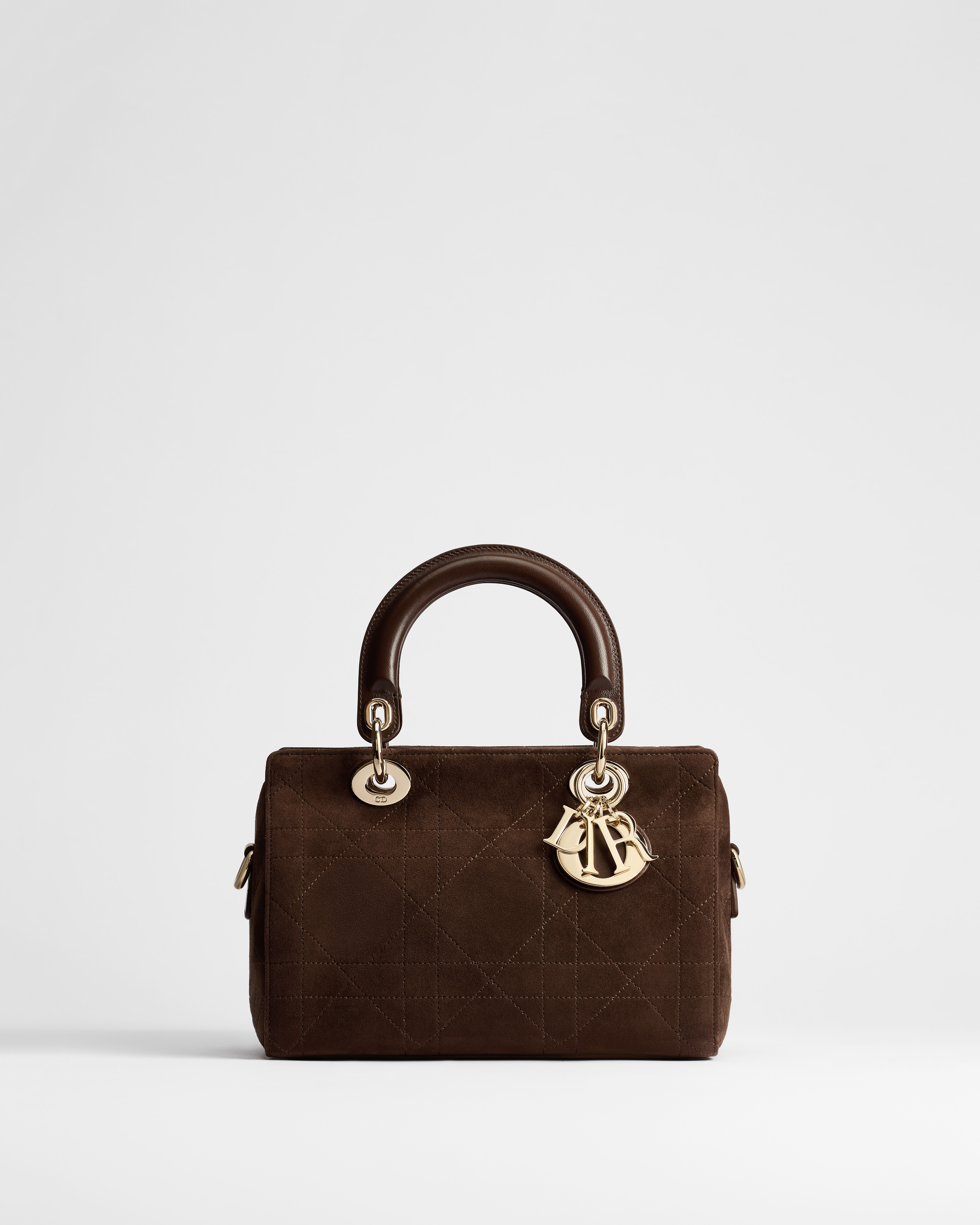 Kleine Dior Granville-tas Chocoladebruine kalfssuède met Flat Macrocannage-motief E01