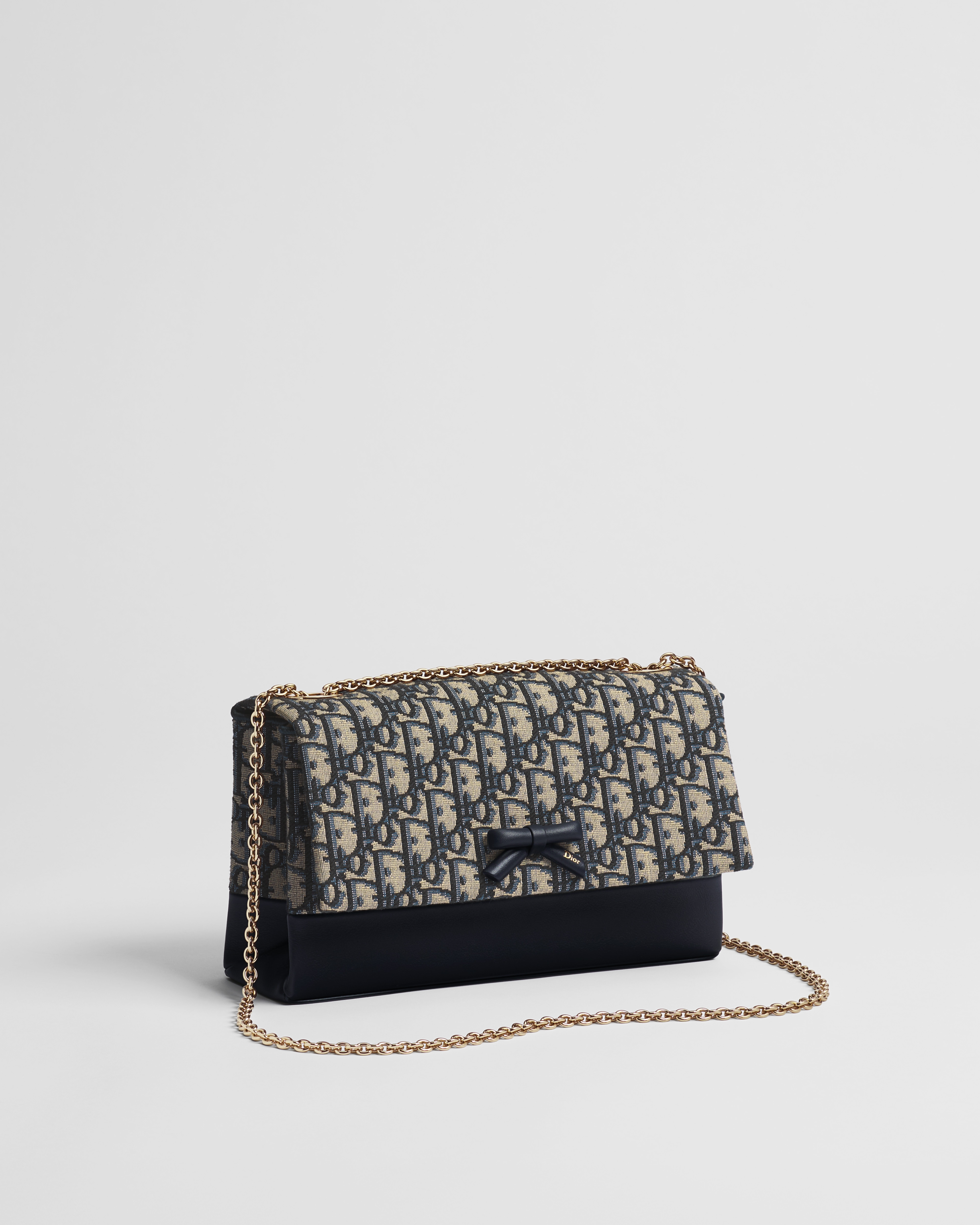 Small Dior Promenade Flap Bag Blue Dior Oblique Jacquard and Smooth Calfskin E03