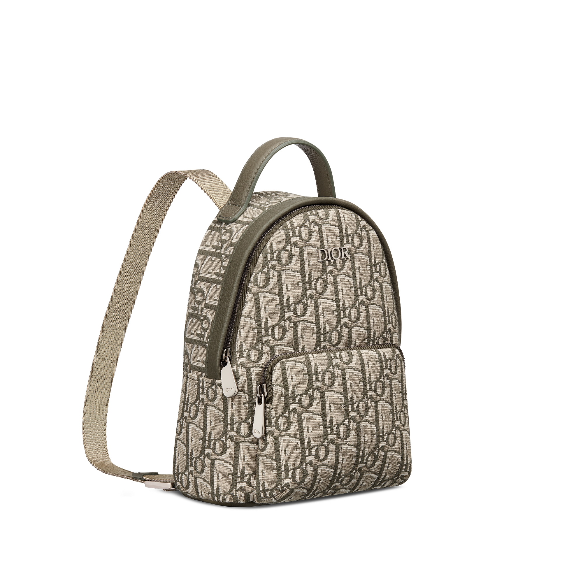 حقيبة الظهر Rider للأطفال بحجم ميني نمط ديور أوبليك بحبك الجاكار باللون الكاكي E03