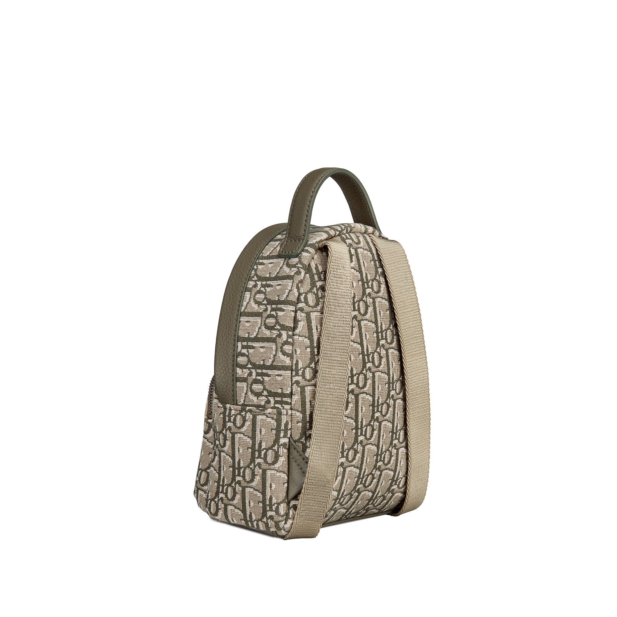 حقيبة الظهر Rider للأطفال بحجم ميني نمط ديور أوبليك بحبك الجاكار باللون الكاكي E05