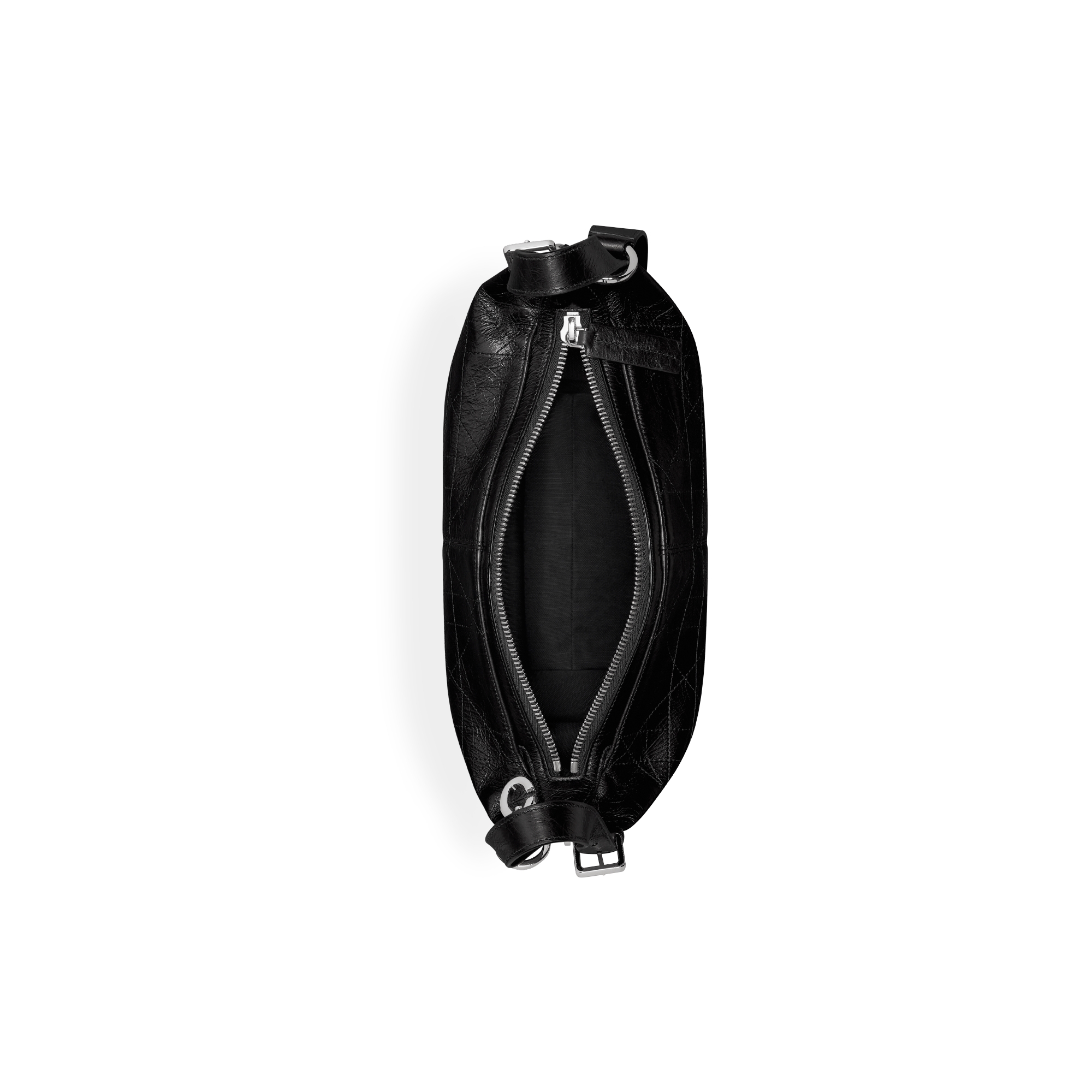Small D-Journey Bag in Crinkled Calfskin Black Flat Macrocannage E06