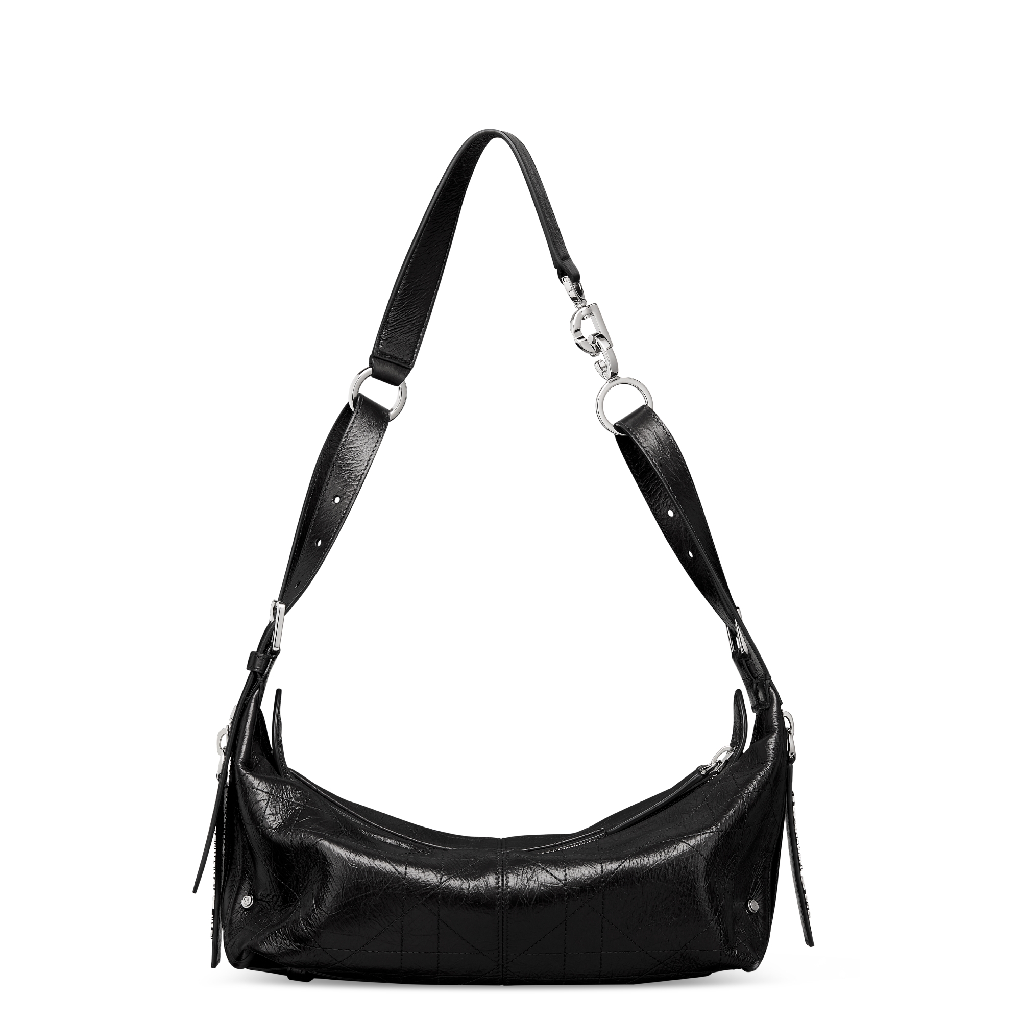 Small D-Journey Bag in Crinkled Calfskin Black Flat Macrocannage E08