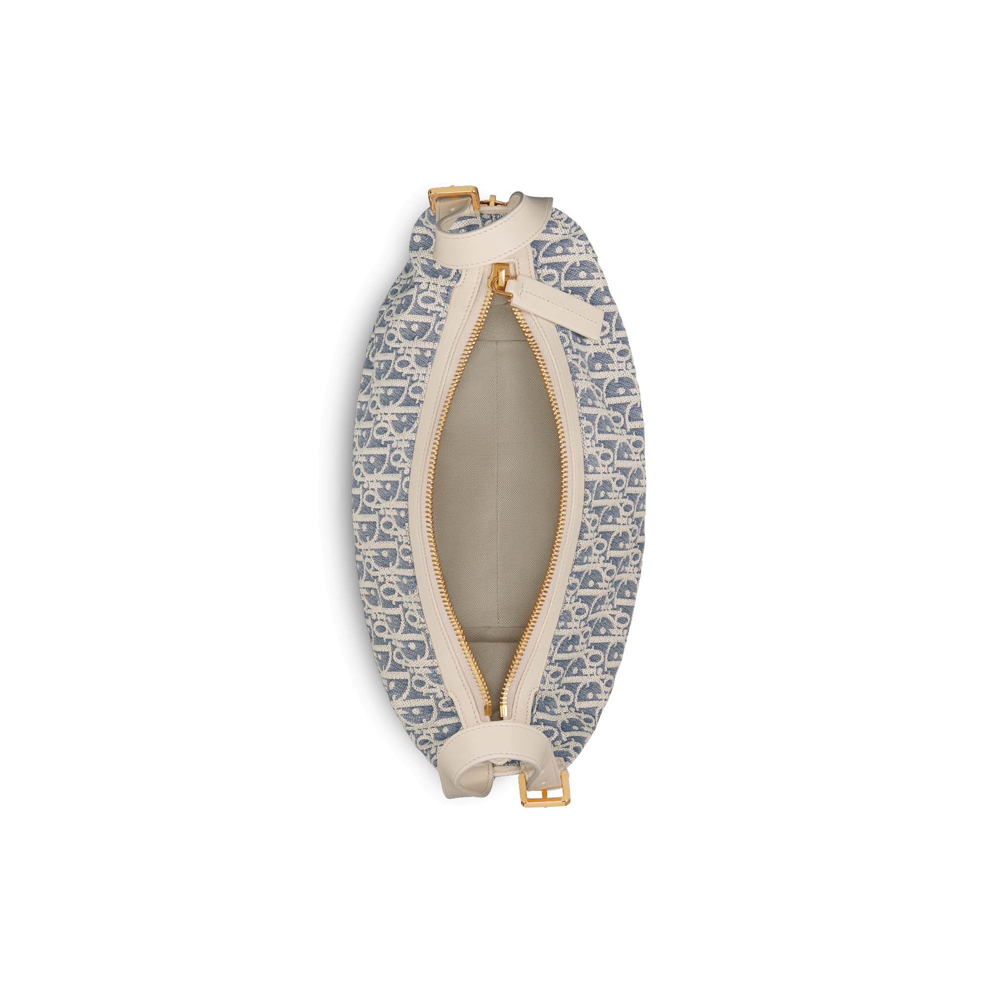 Bolsa D-Journey pequena Chambray Dior Oblique com efeito ráfia azul e couro de vitelo liso castanho-biscuit claro E06