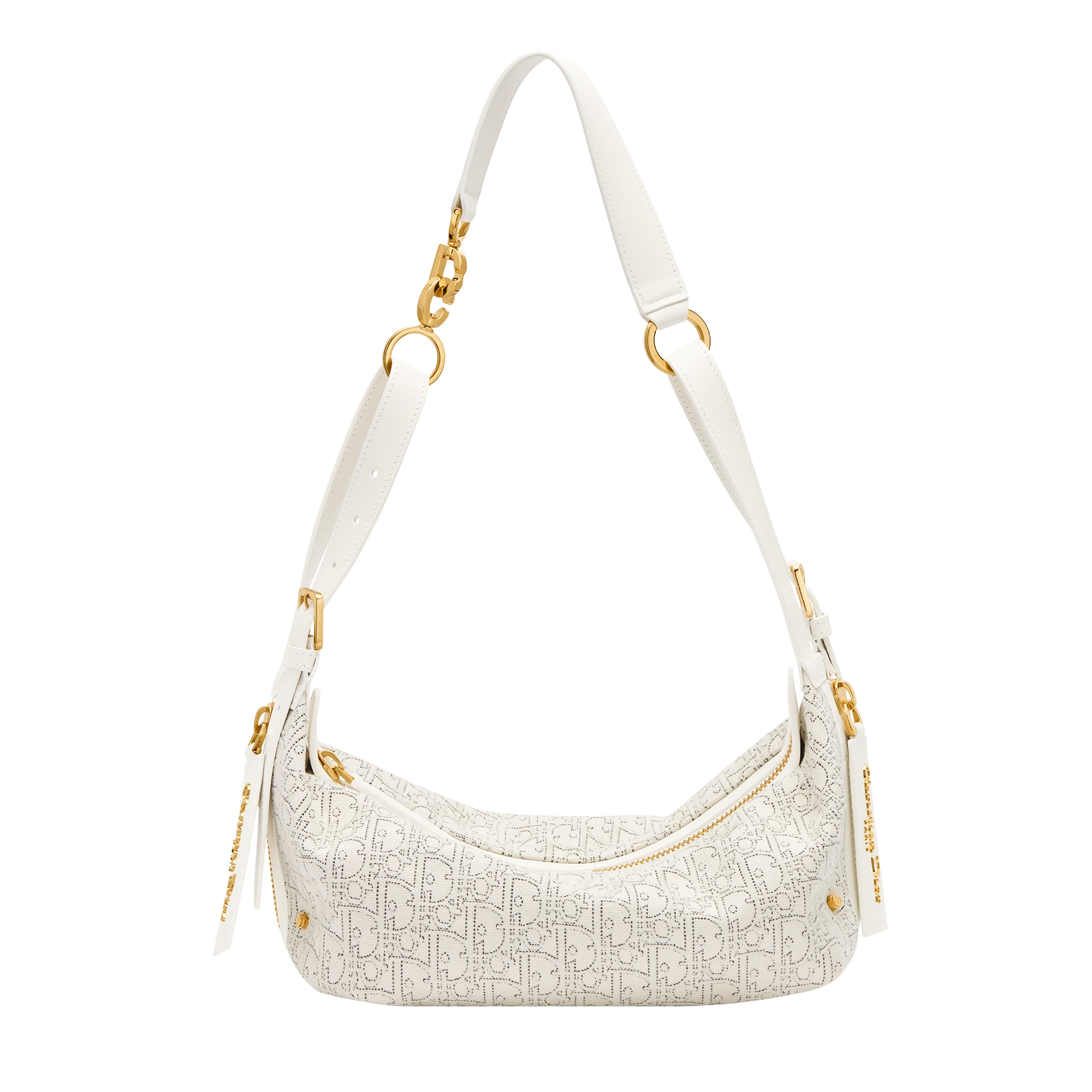 Small D-Journey Bag White Dior Oblique Jacquard with Contrasting Black Topstitching E01