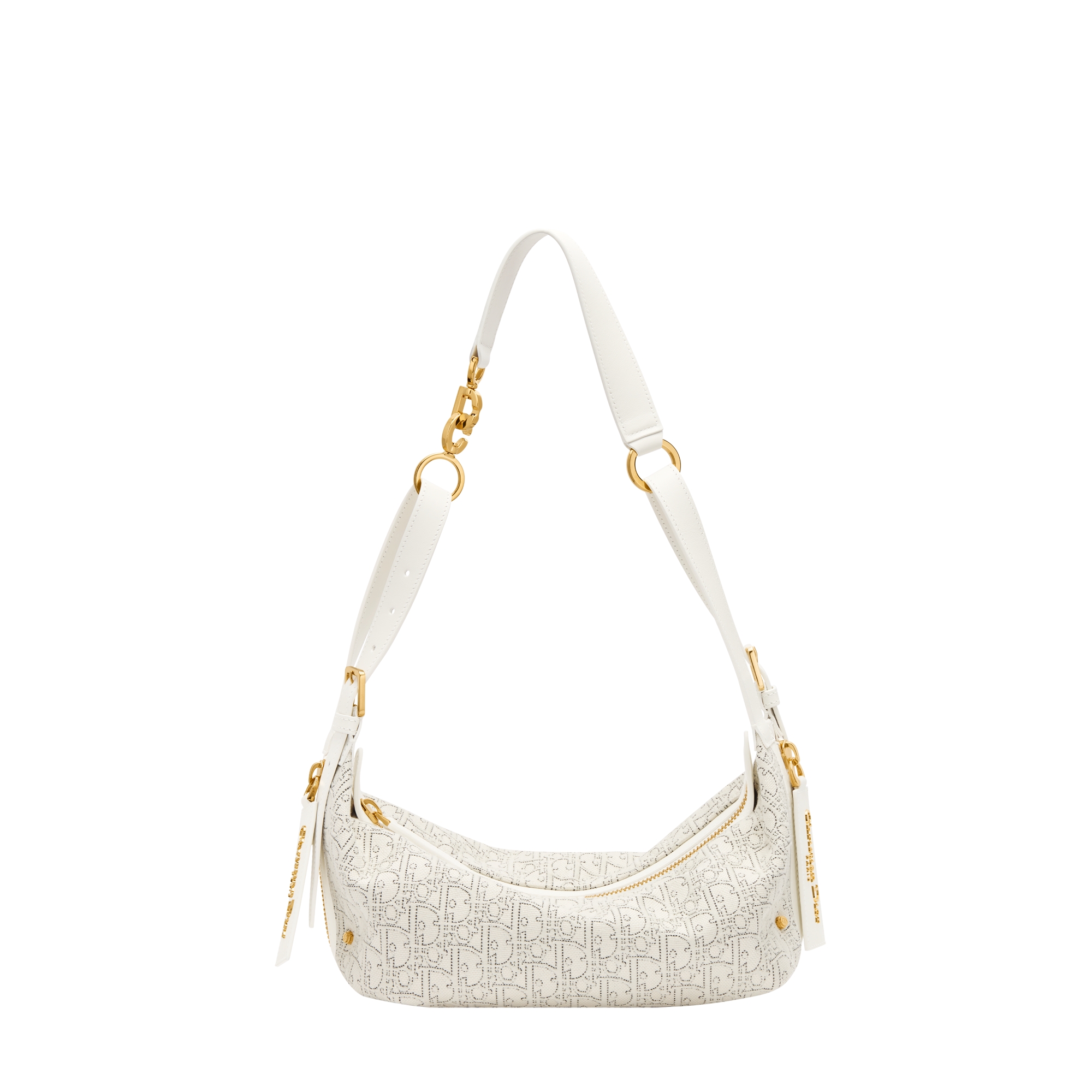 Small D-Journey Bag White Dior Oblique Jacquard with Contrasting Black Topstitching E01