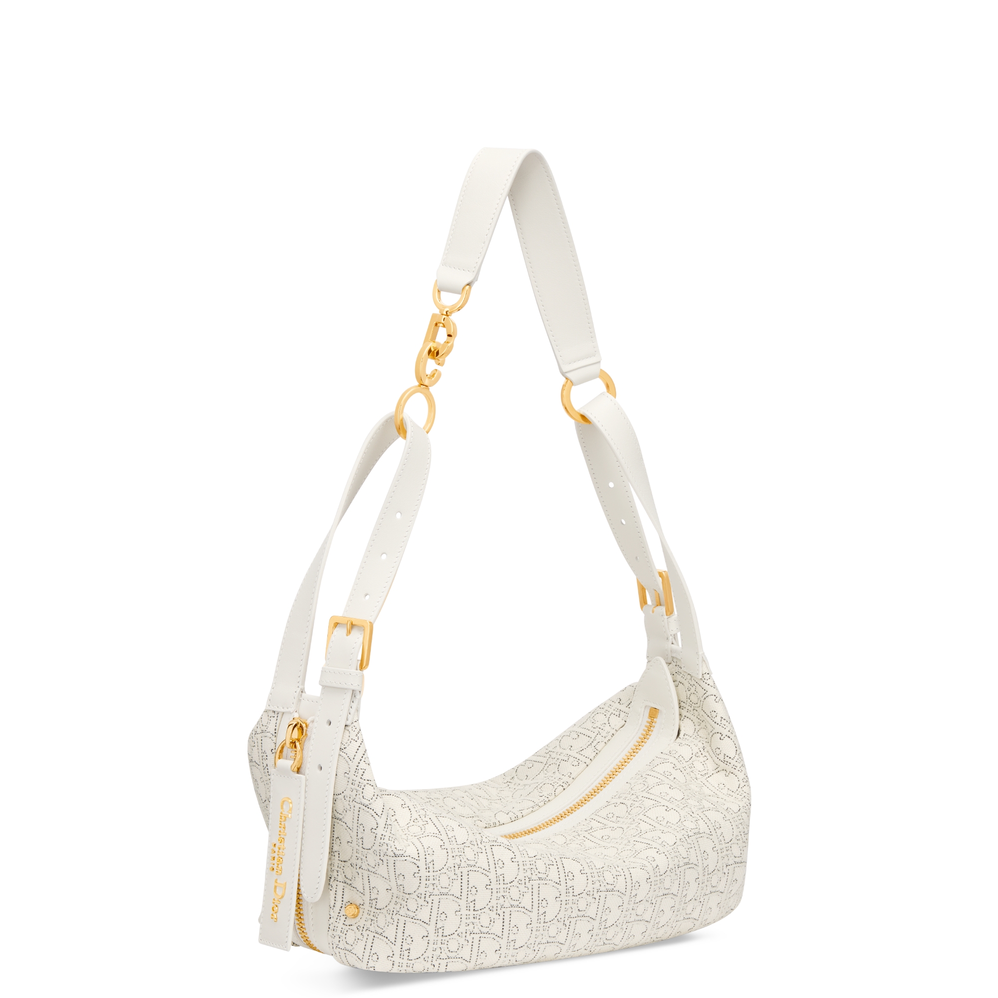 Small D-Journey Bag White Dior Oblique Jacquard with Contrasting Black Topstitching E03