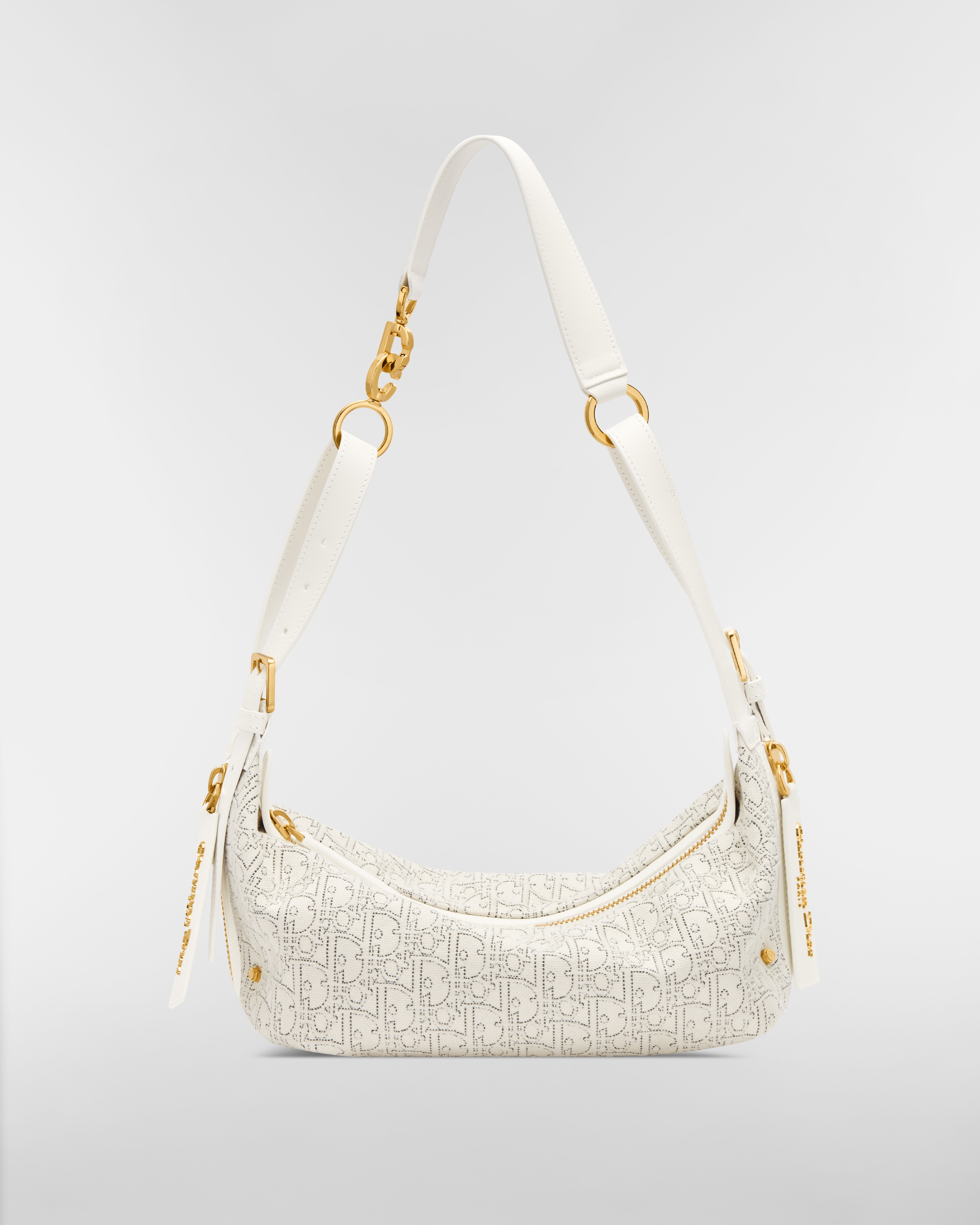 Small D-Journey Bag White Dior Oblique Jacquard with Contrasting Black Topstitching E01