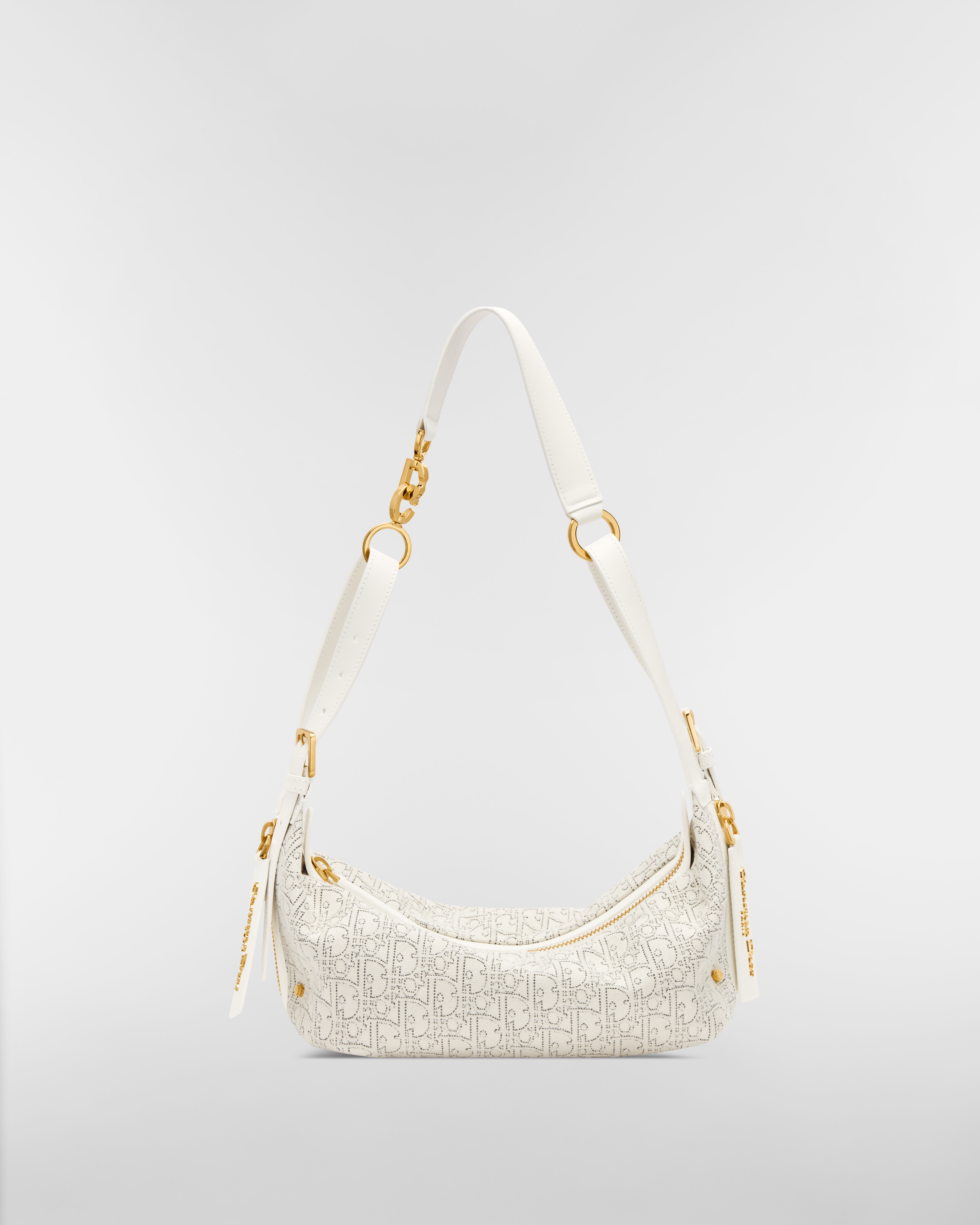 Small D-Journey Bag White Dior Oblique Jacquard with Contrasting Black Topstitching E01