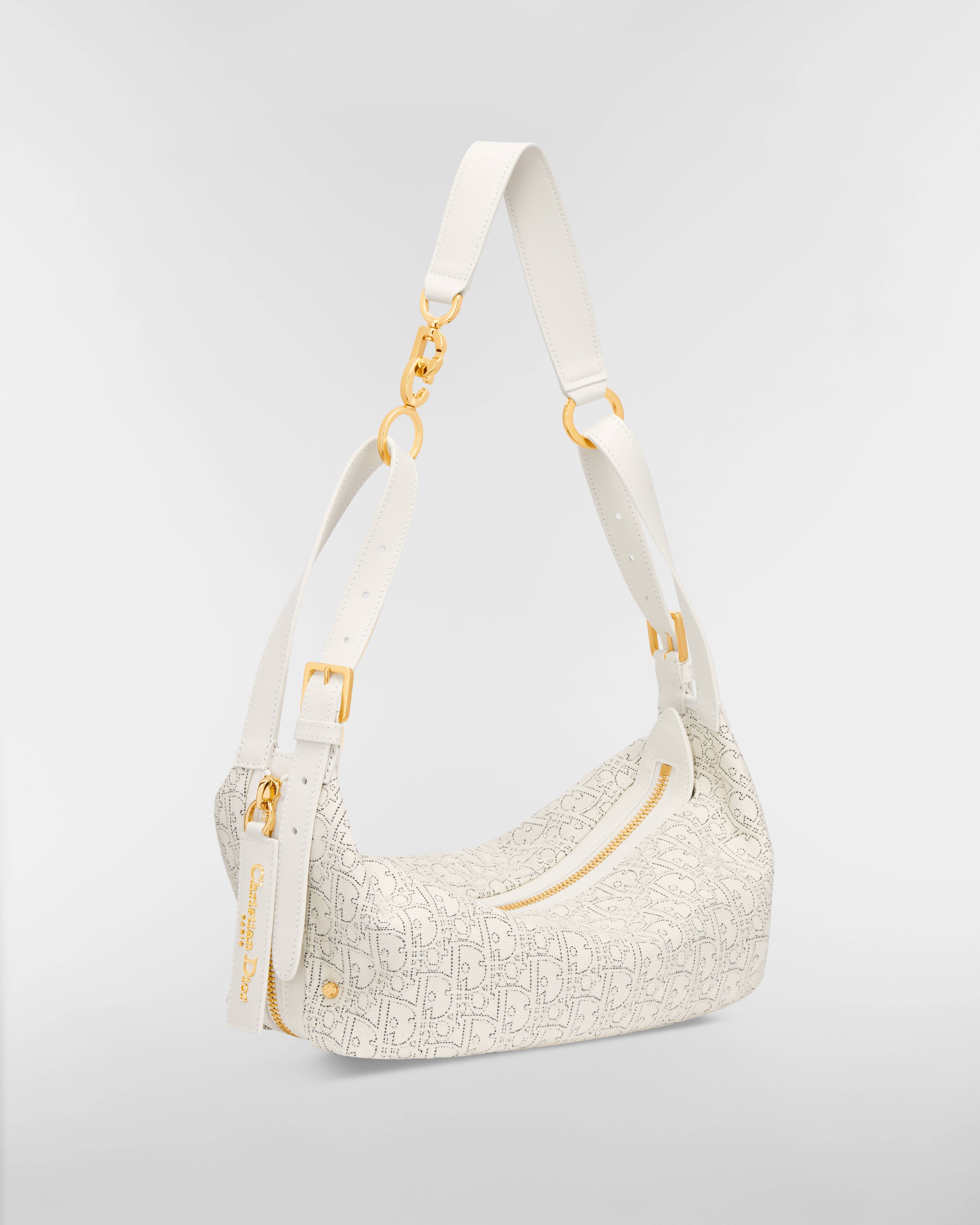 Small D-Journey Bag White Dior Oblique Jacquard with Contrasting Black Topstitching E03