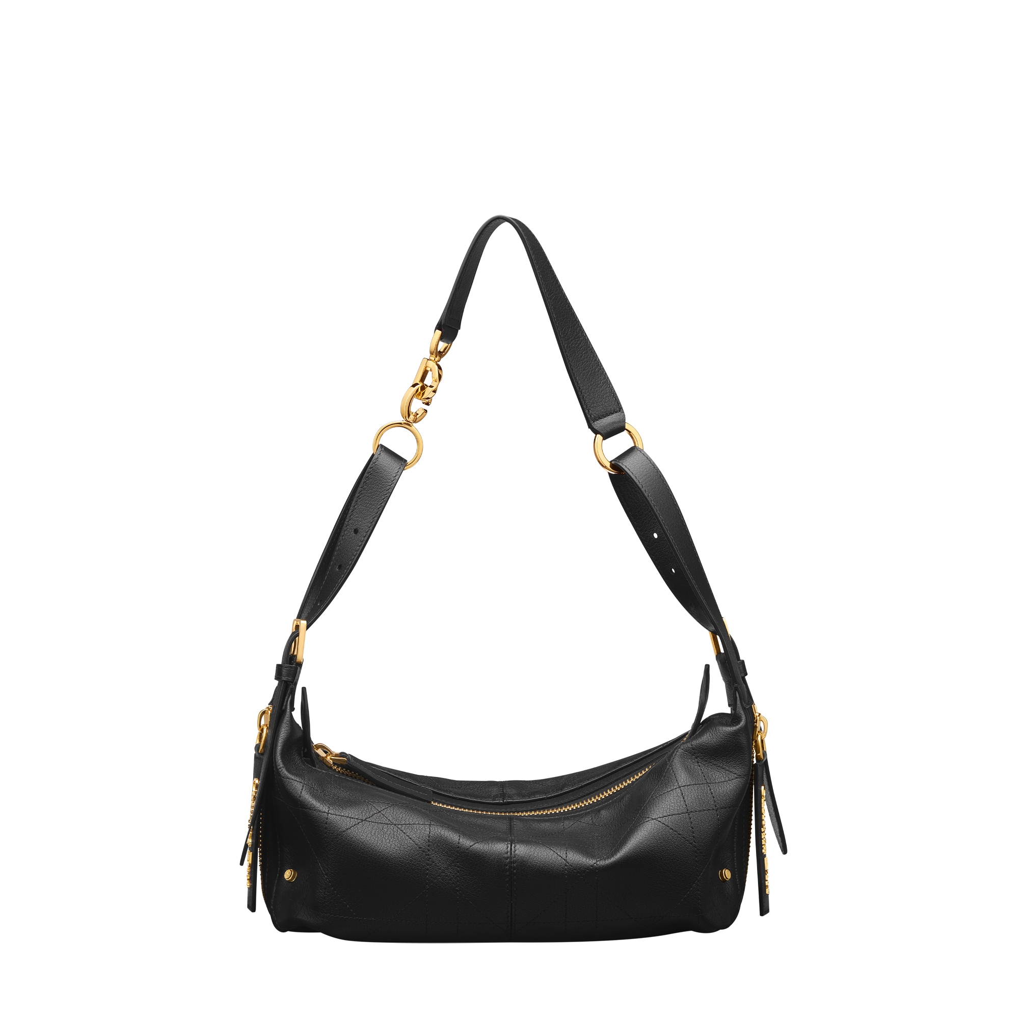 Small D-Journey Bag in Grained Calfskin Black Flat Macrocannage E01