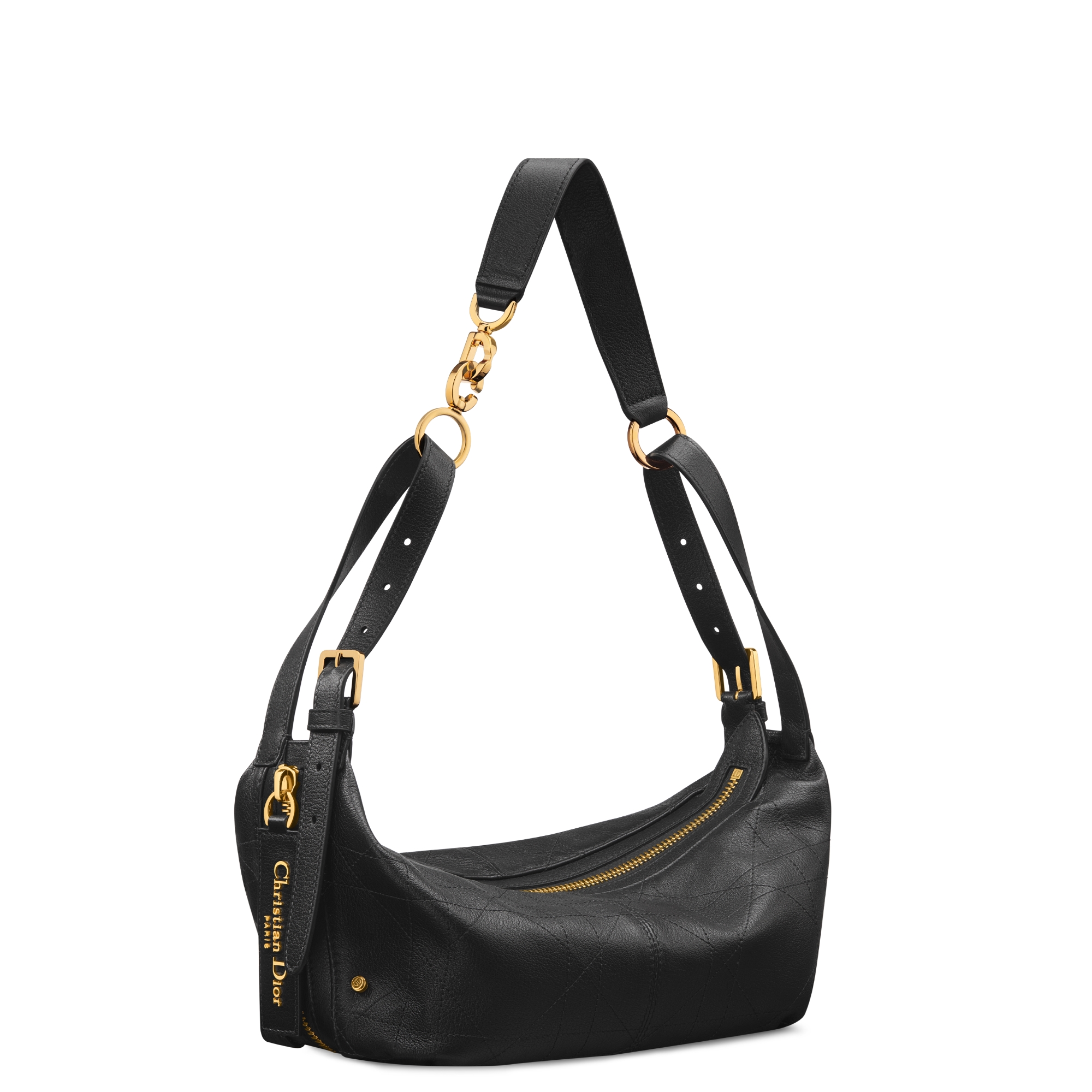 Small D-Journey Bag in Grained Calfskin Black Flat Macrocannage E03
