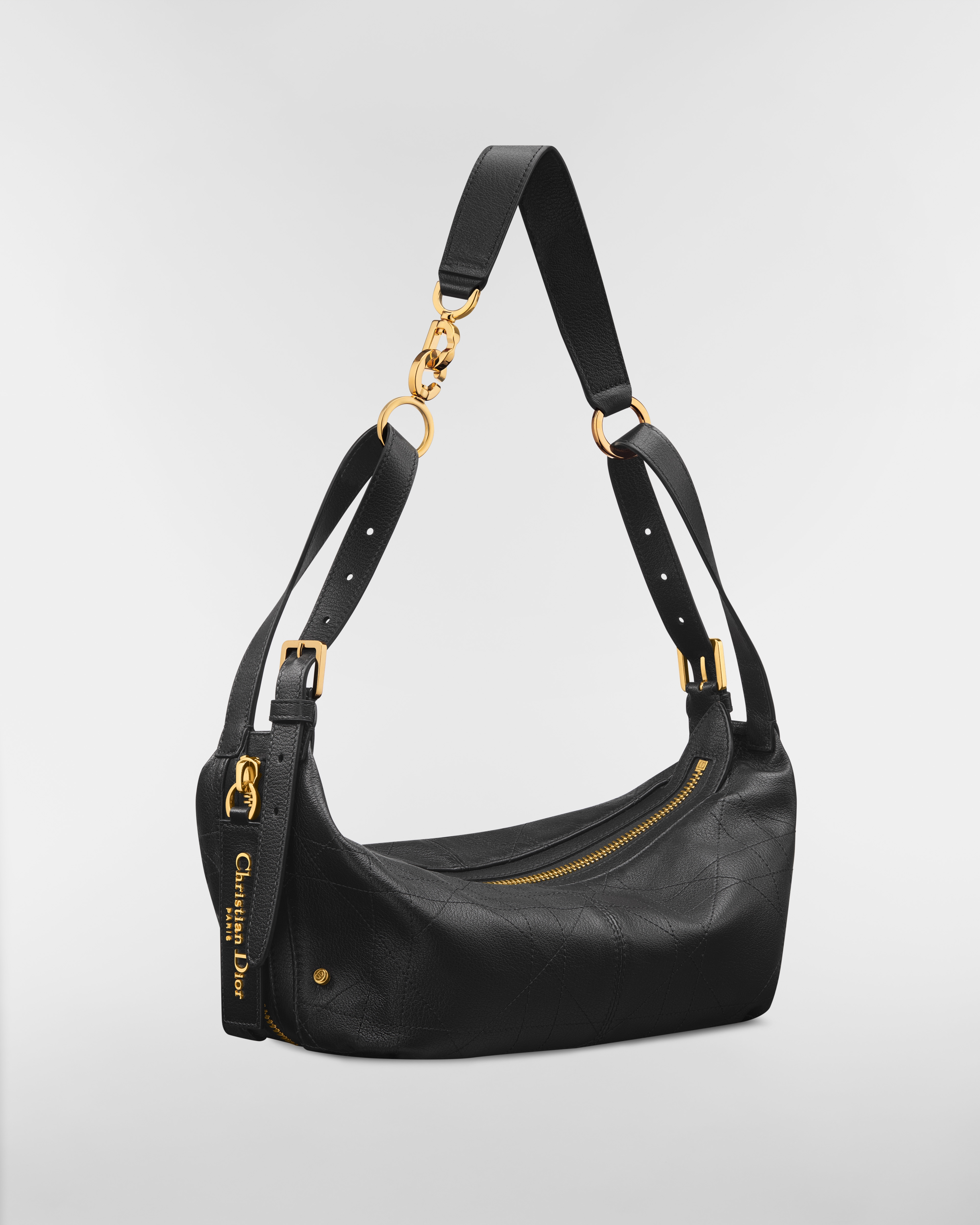 Small D-Journey Bag in Grained Calfskin Black Flat Macrocannage E03