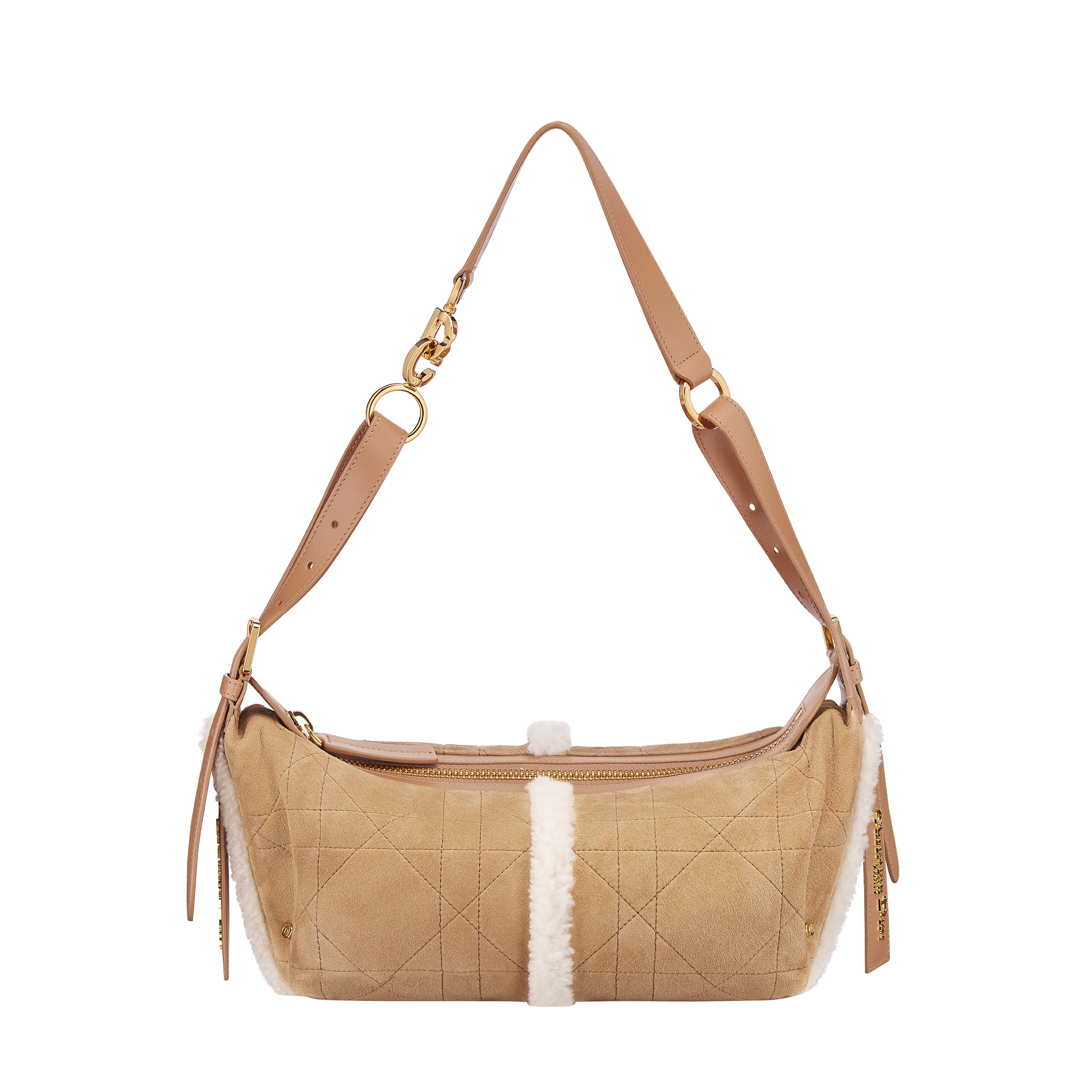 DiorAlps Small D-Journey Bag in Suede Lambskin Beige Macrocannage and Ecru Merino Wool E01