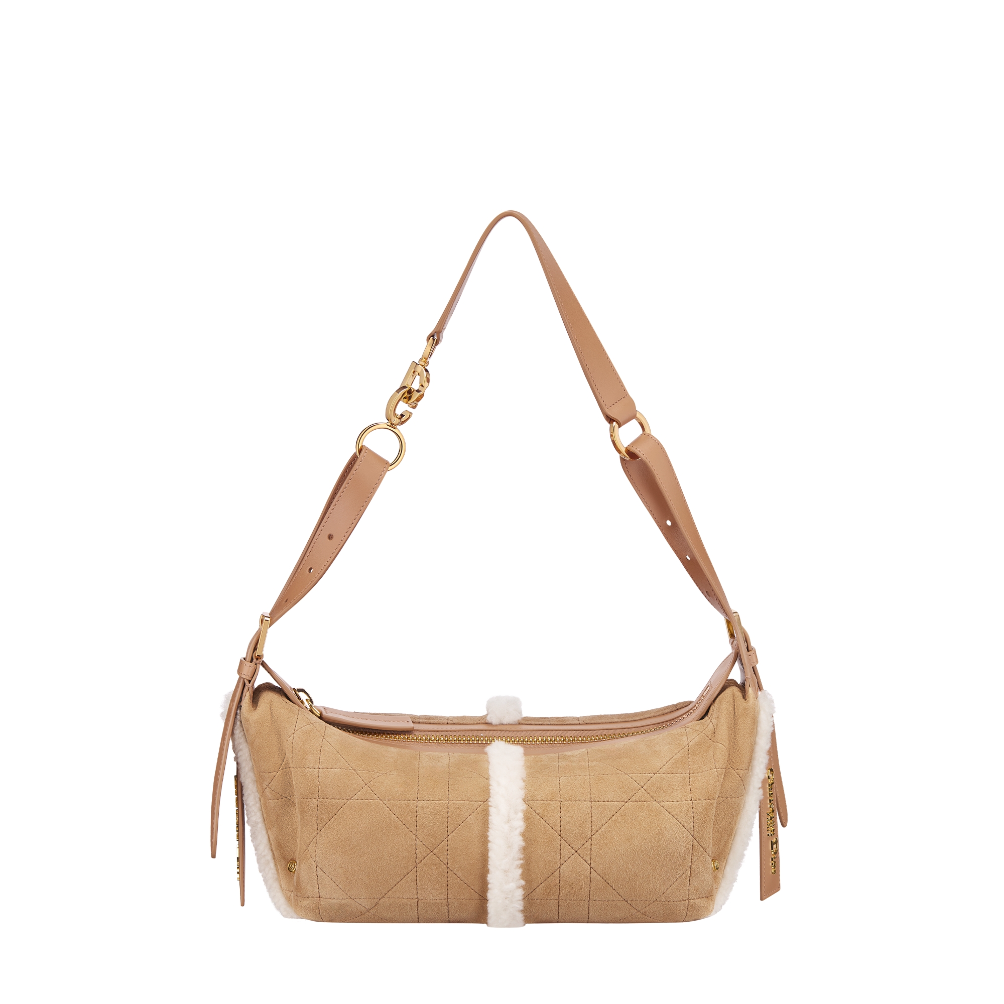 DiorAlps Small D-Journey Bag in Suede Lambskin Beige Macrocannage and Ecru Merino Wool E01