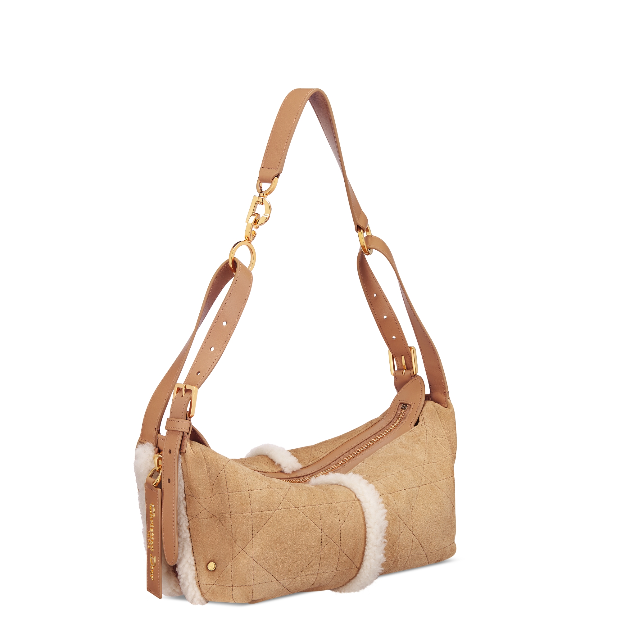 DiorAlps Small D-Journey Bag in Suede Lambskin Beige Macrocannage and Ecru Merino Wool E03