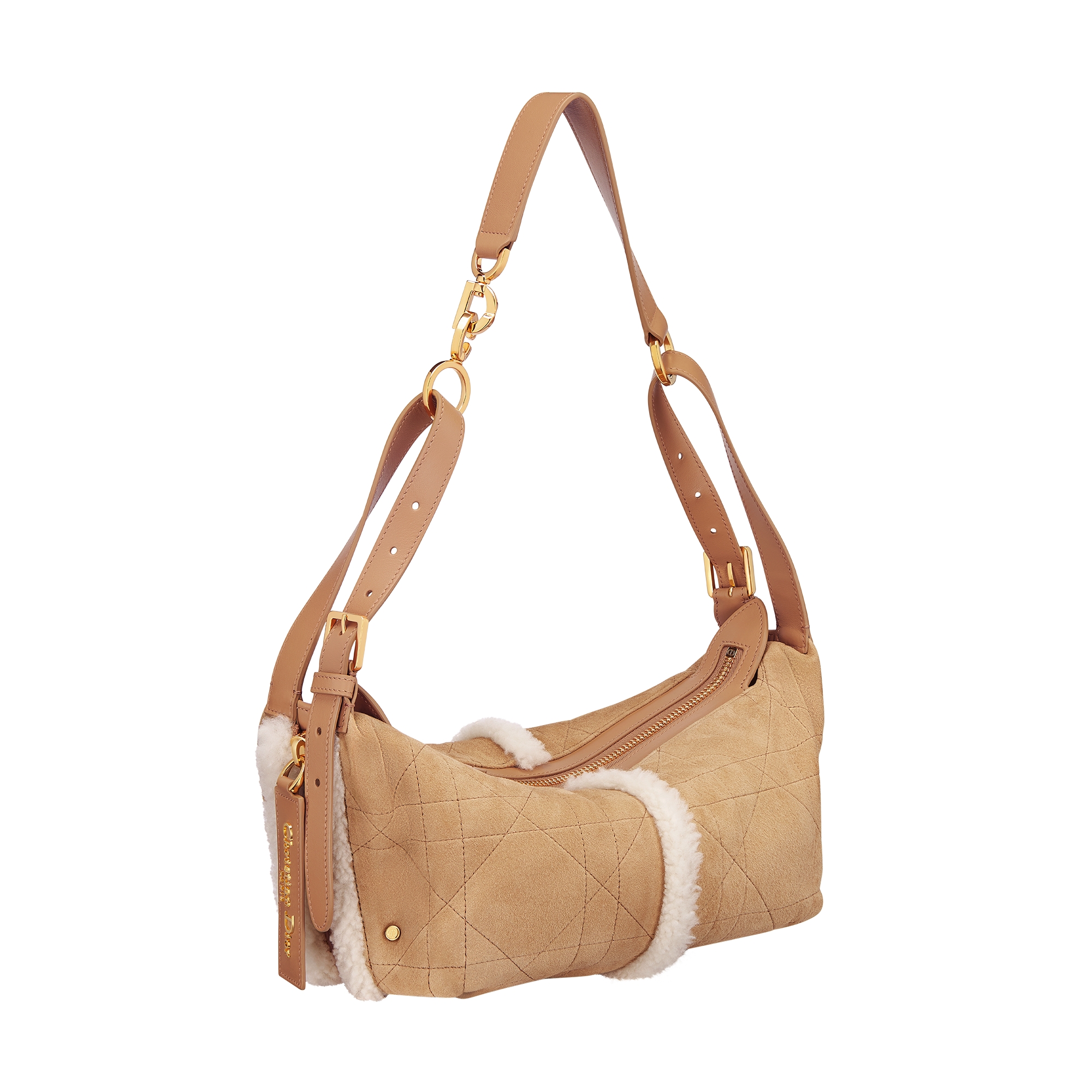 DiorAlps Small D-Journey Bag in Suede Lambskin Beige Macrocannage and Ecru Merino Wool E03