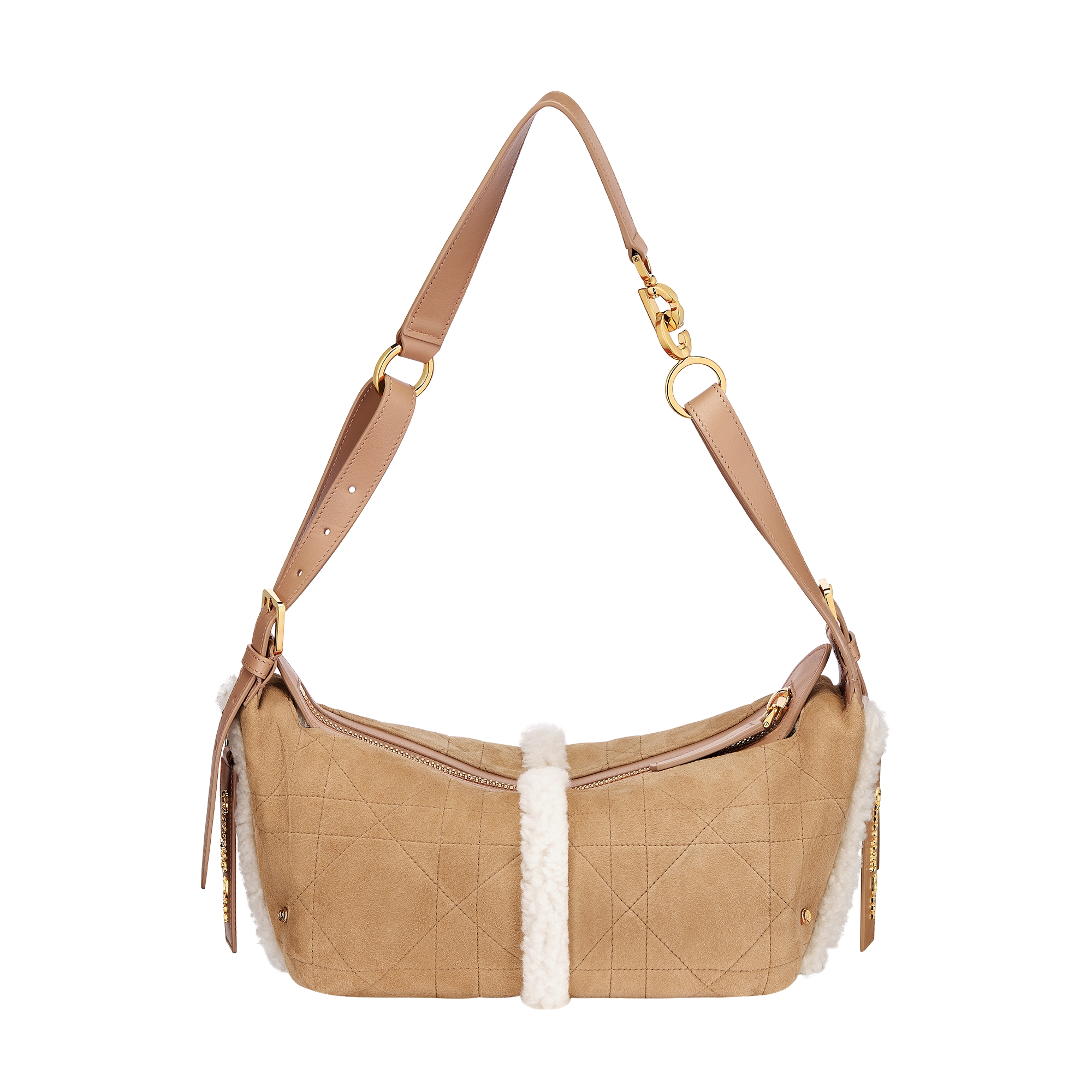 DiorAlps Small D-Journey Bag in Suede Lambskin Beige Macrocannage and Ecru Merino Wool E08