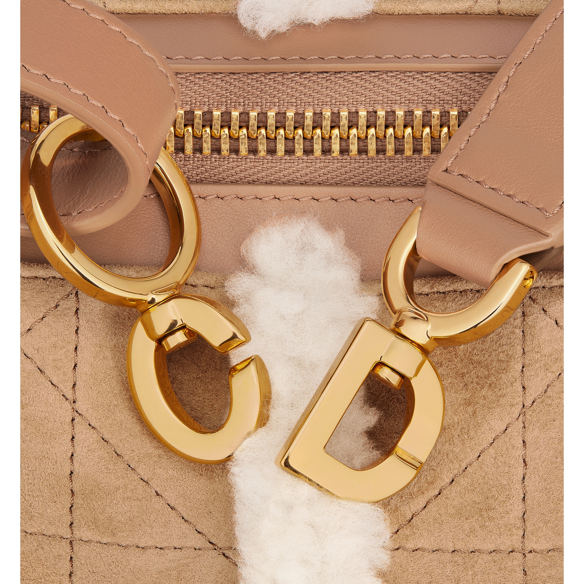 DiorAlps Small D-Journey Bag in Suede Lambskin Beige Macrocannage and Ecru Merino Wool E09
