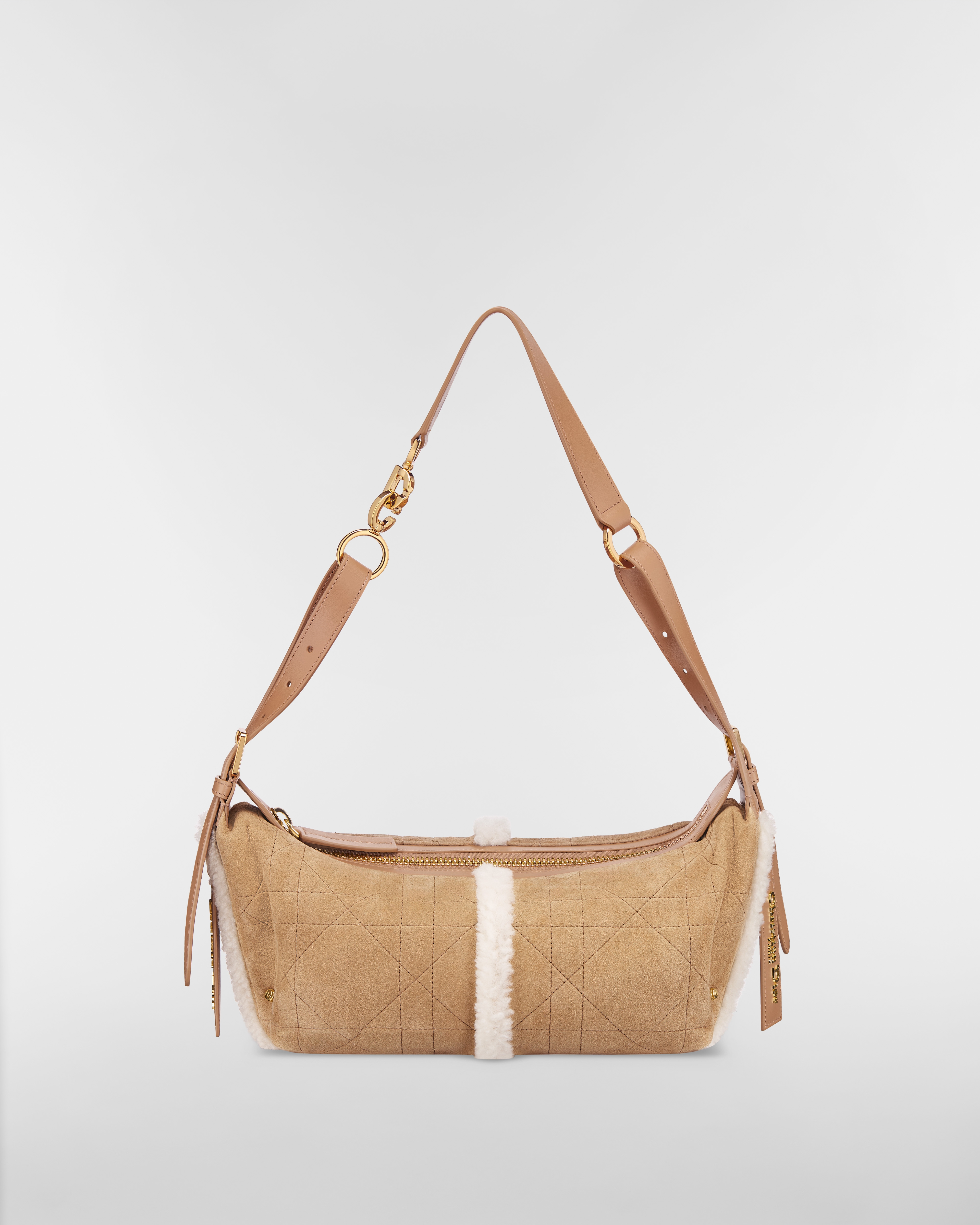 DiorAlps Small D-Journey Bag in Suede Lambskin Beige Macrocannage and Ecru Merino Wool E01