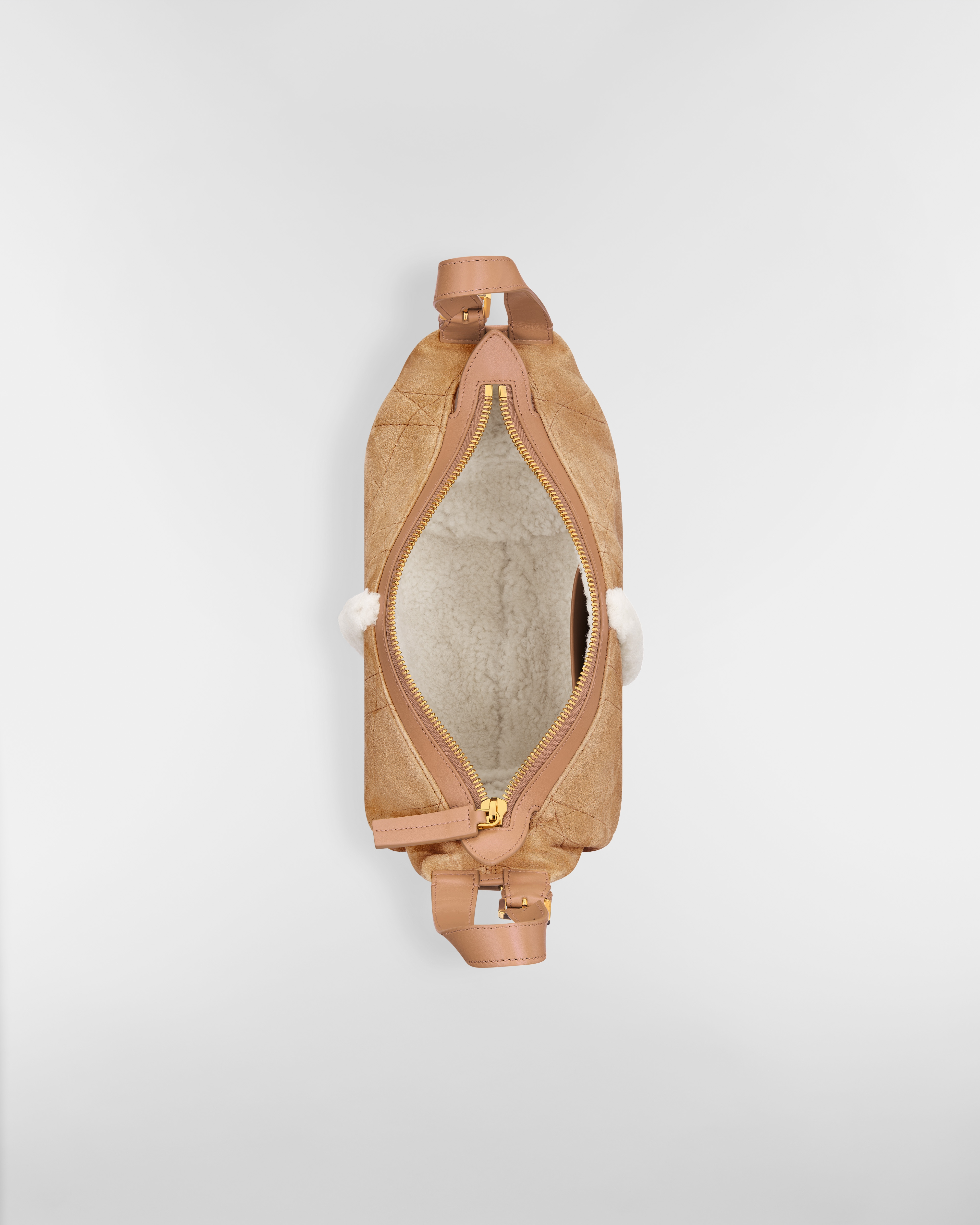 Borsa piccola D-Journey DiorAlps in pelle di agnello scamosciata Motivo Macrocannage beige e lana merino écru E06