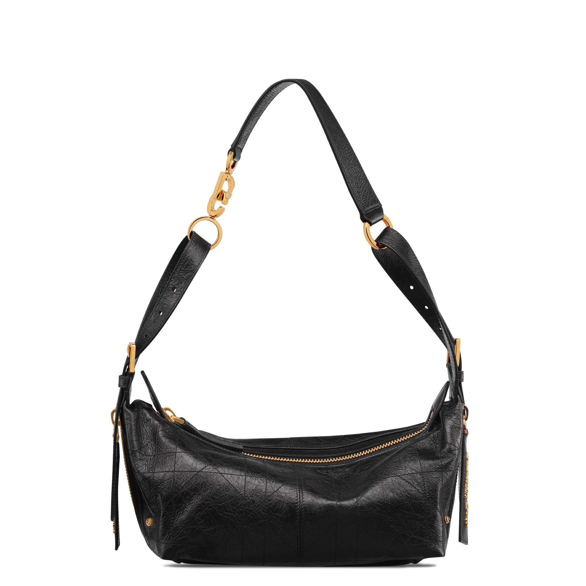 Small D-Journey Bag in Crinkled Calfskin Black Flat Macrocannage E01