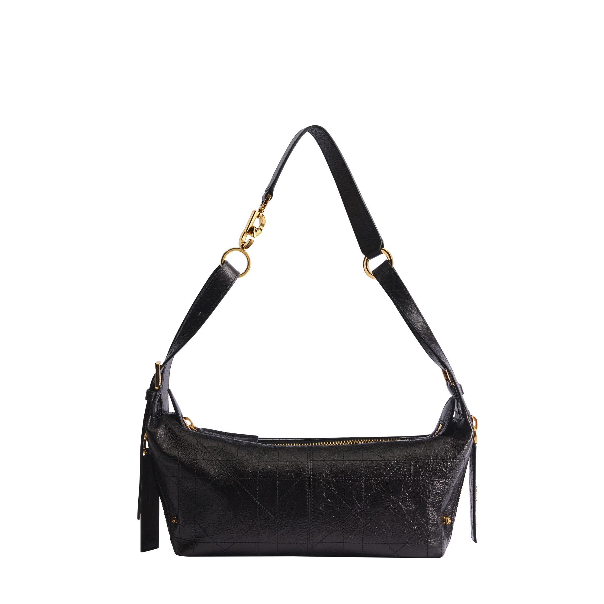Small D-Journey Bag in Crinkled Calfskin Black Flat Macrocannage E01