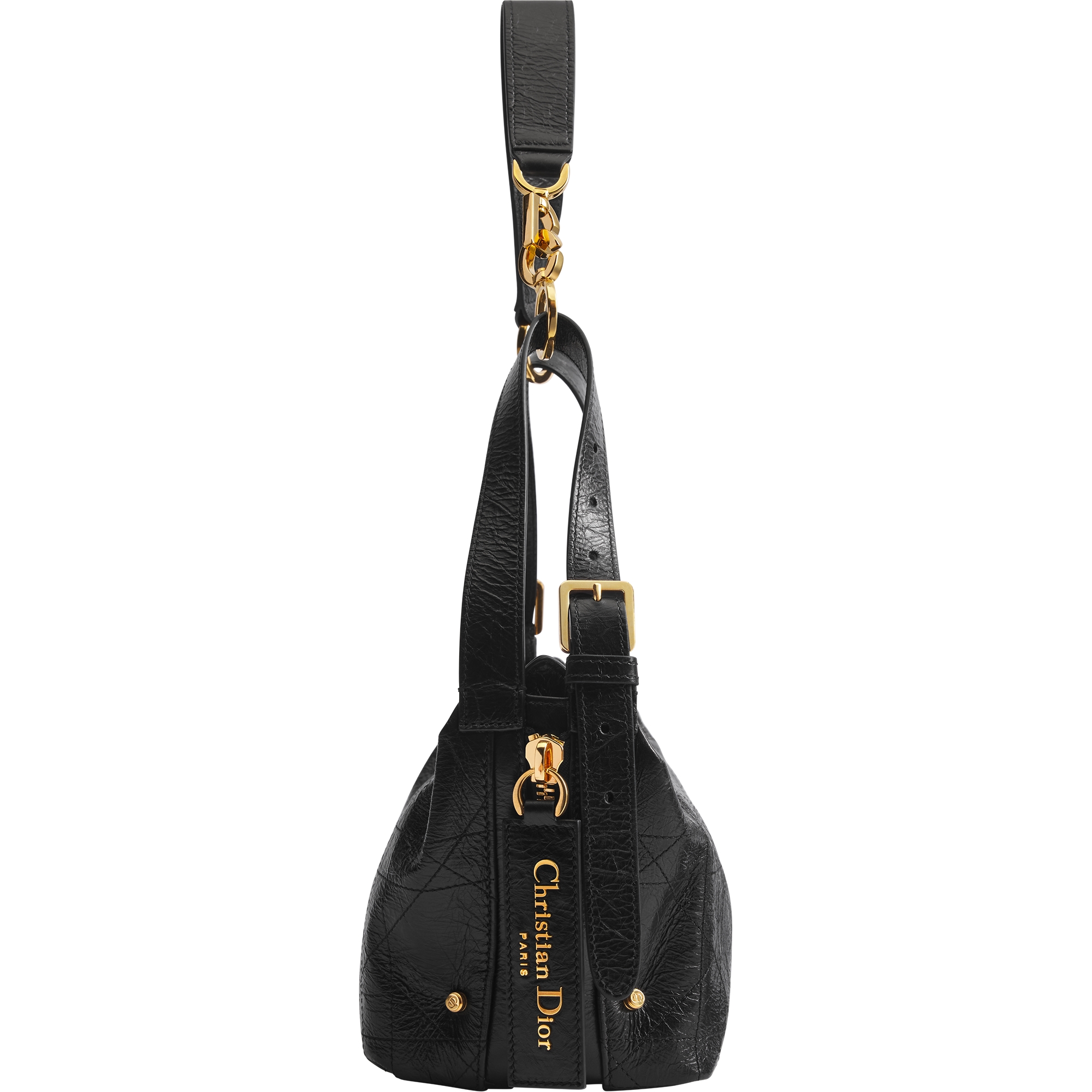 Small D-Journey Bag in Crinkled Calfskin Black Flat Macrocannage E02