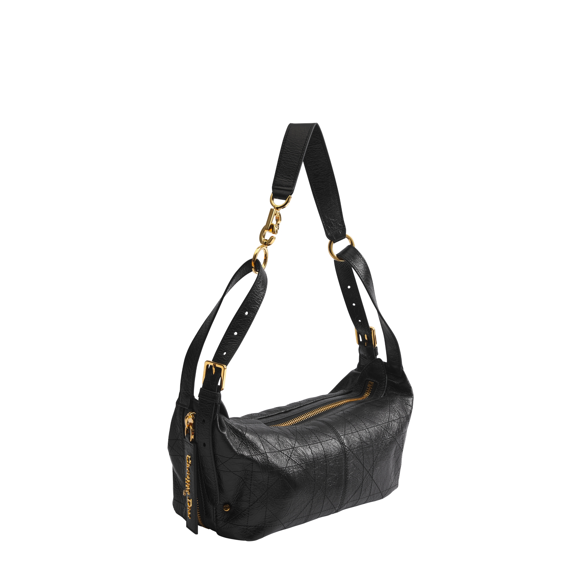 Small D-Journey Bag in Crinkled Calfskin Black Flat Macrocannage E03