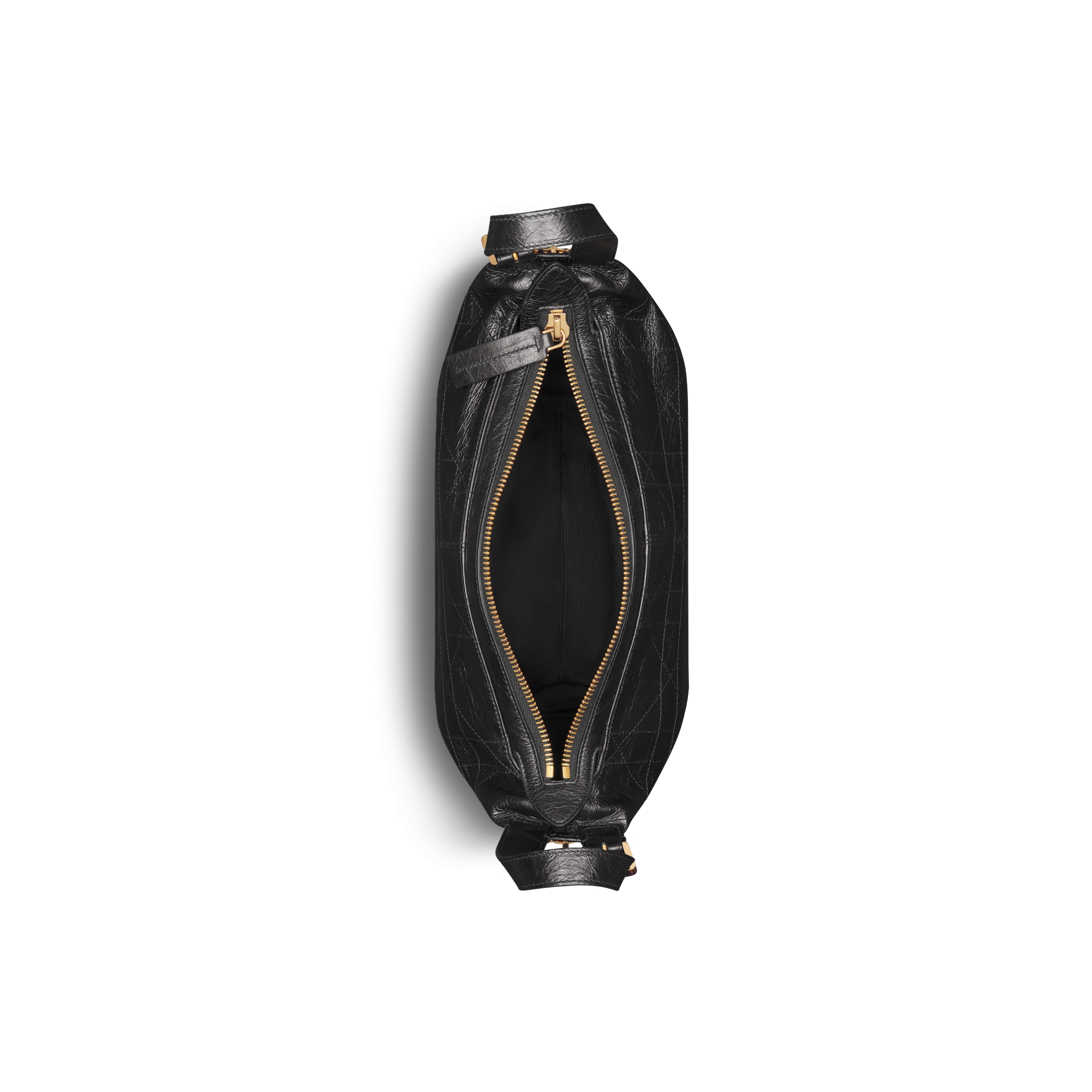 Small D-Journey Bag in Crinkled Calfskin Black Flat Macrocannage E06