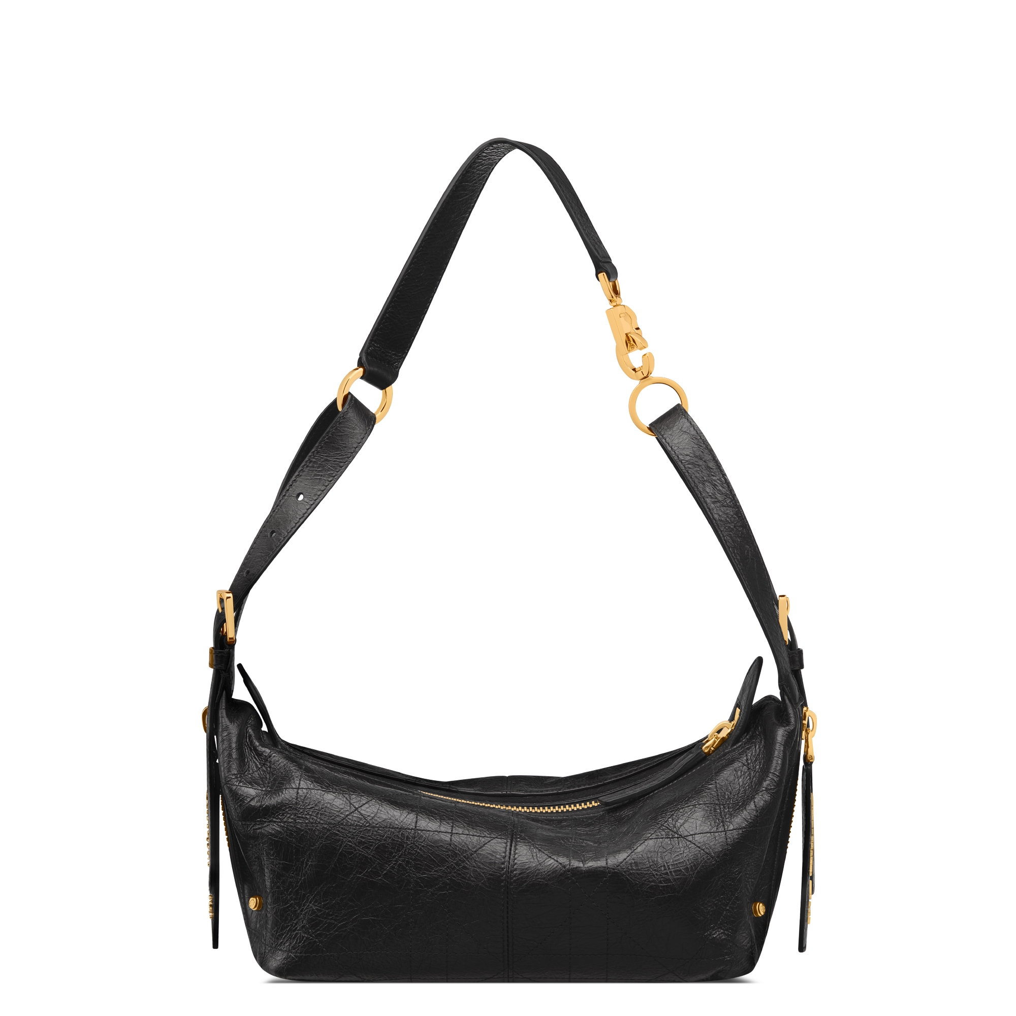 Small D-Journey Bag in Crinkled Calfskin Black Flat Macrocannage E08