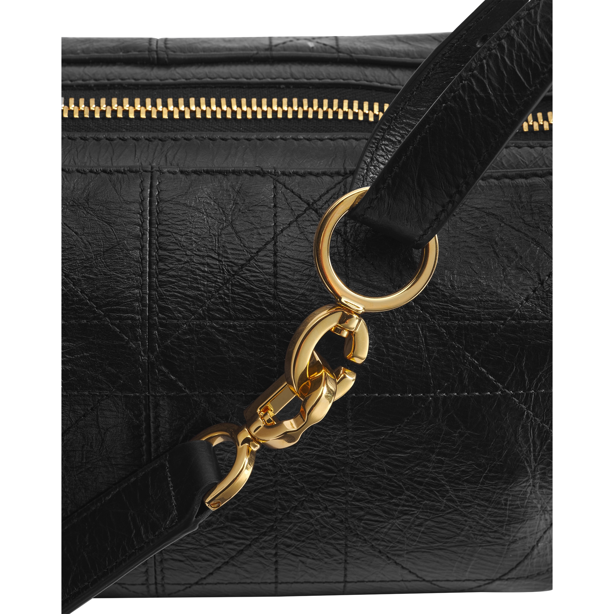 Small D-Journey Bag in Crinkled Calfskin Black Flat Macrocannage E09