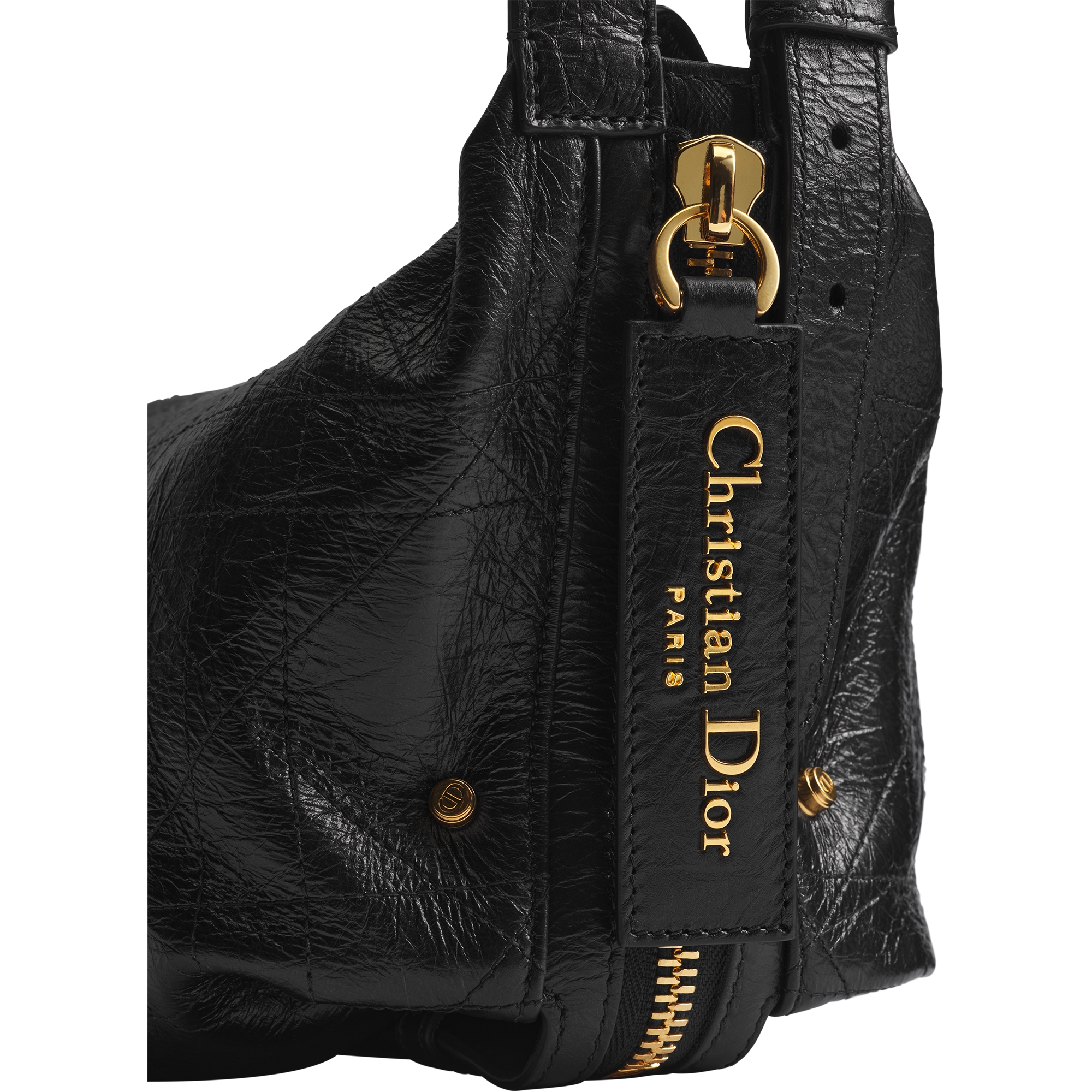 Small D-Journey Bag in Crinkled Calfskin Black Flat Macrocannage E10