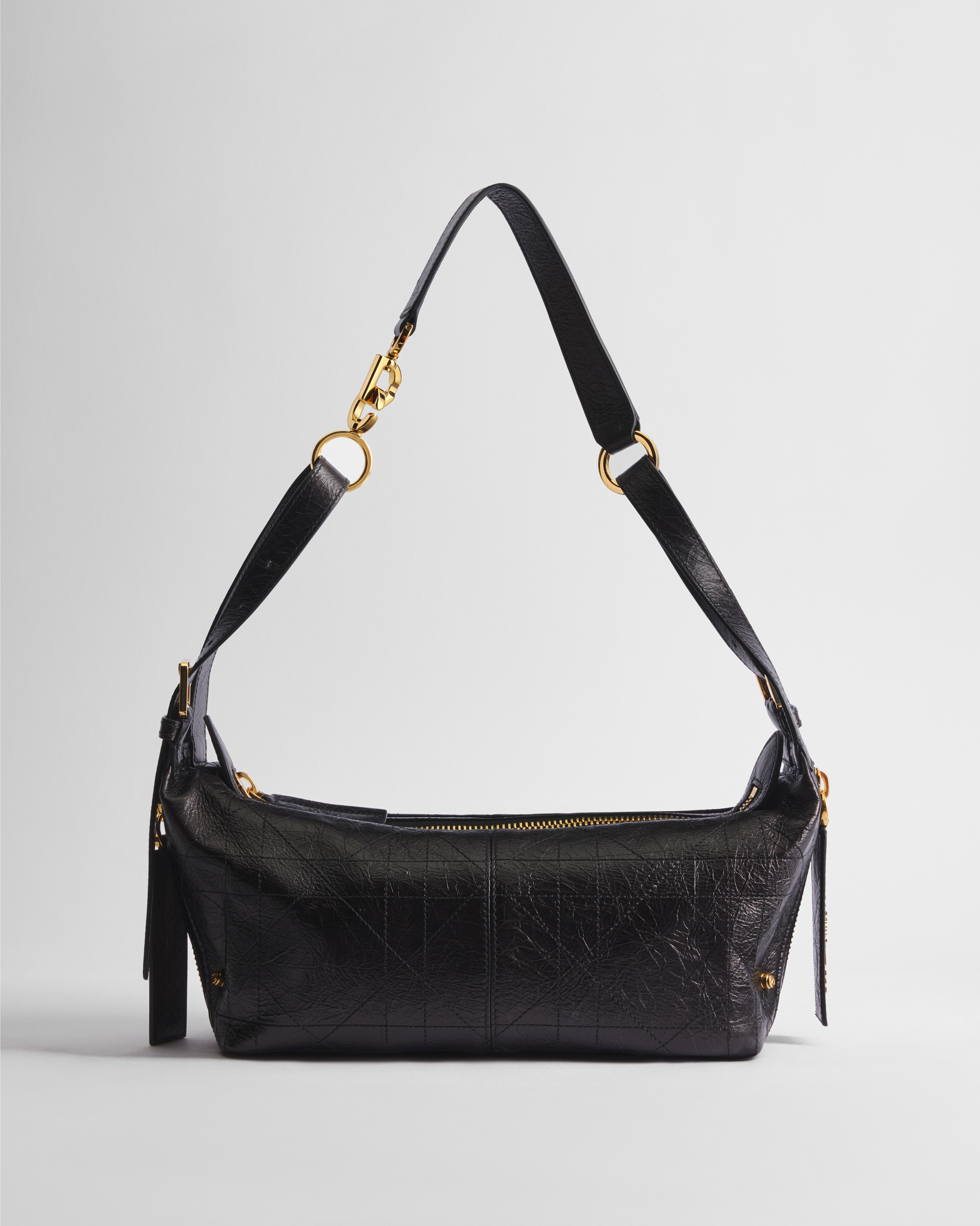 Kleine D-Journey Tasche aus Kalbsleder in Knitteroptik Flat Macrocannage in Schwarz E01