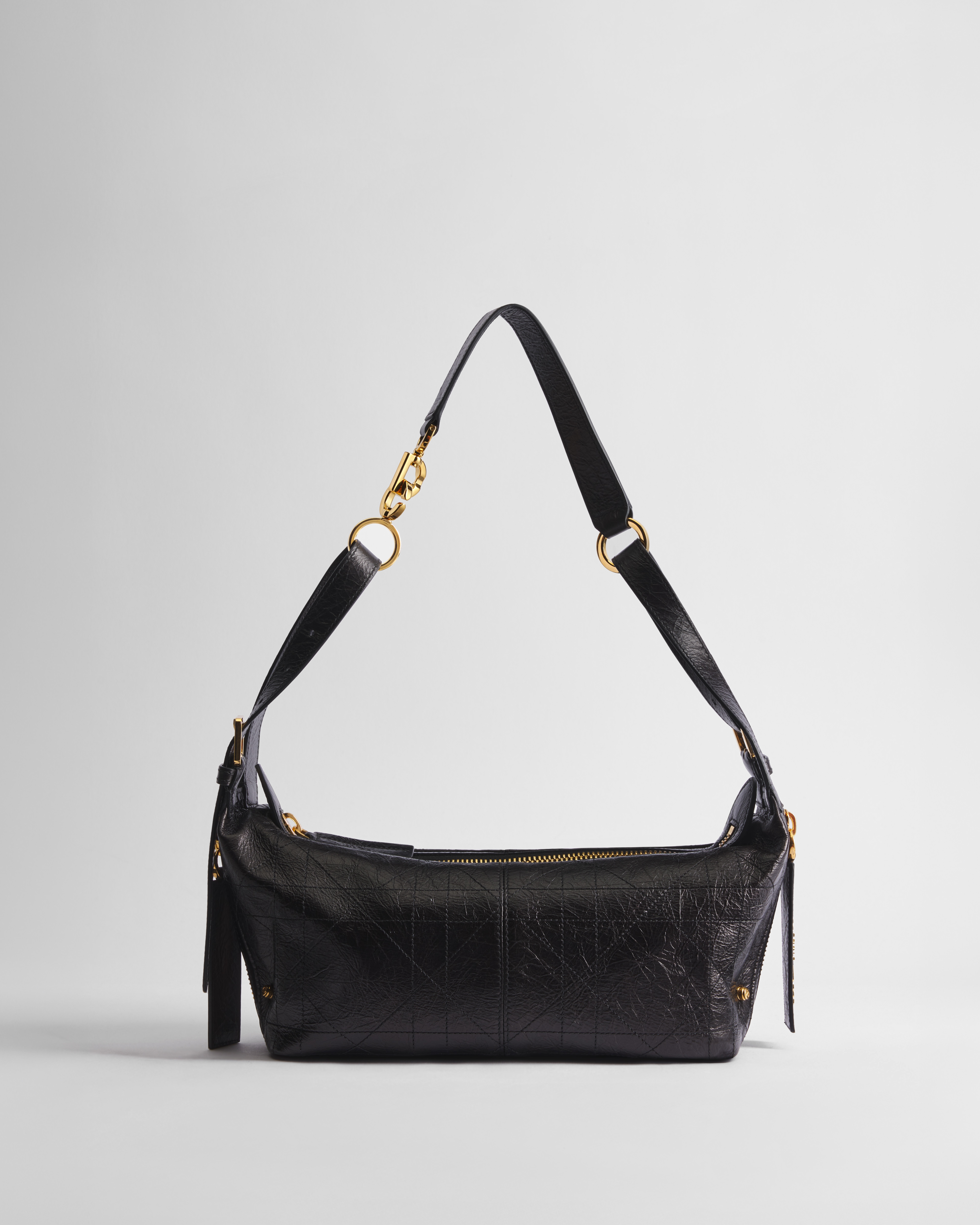 Kleine D-Journey Tasche aus Kalbsleder in Knitteroptik Flat Macrocannage in Schwarz E01