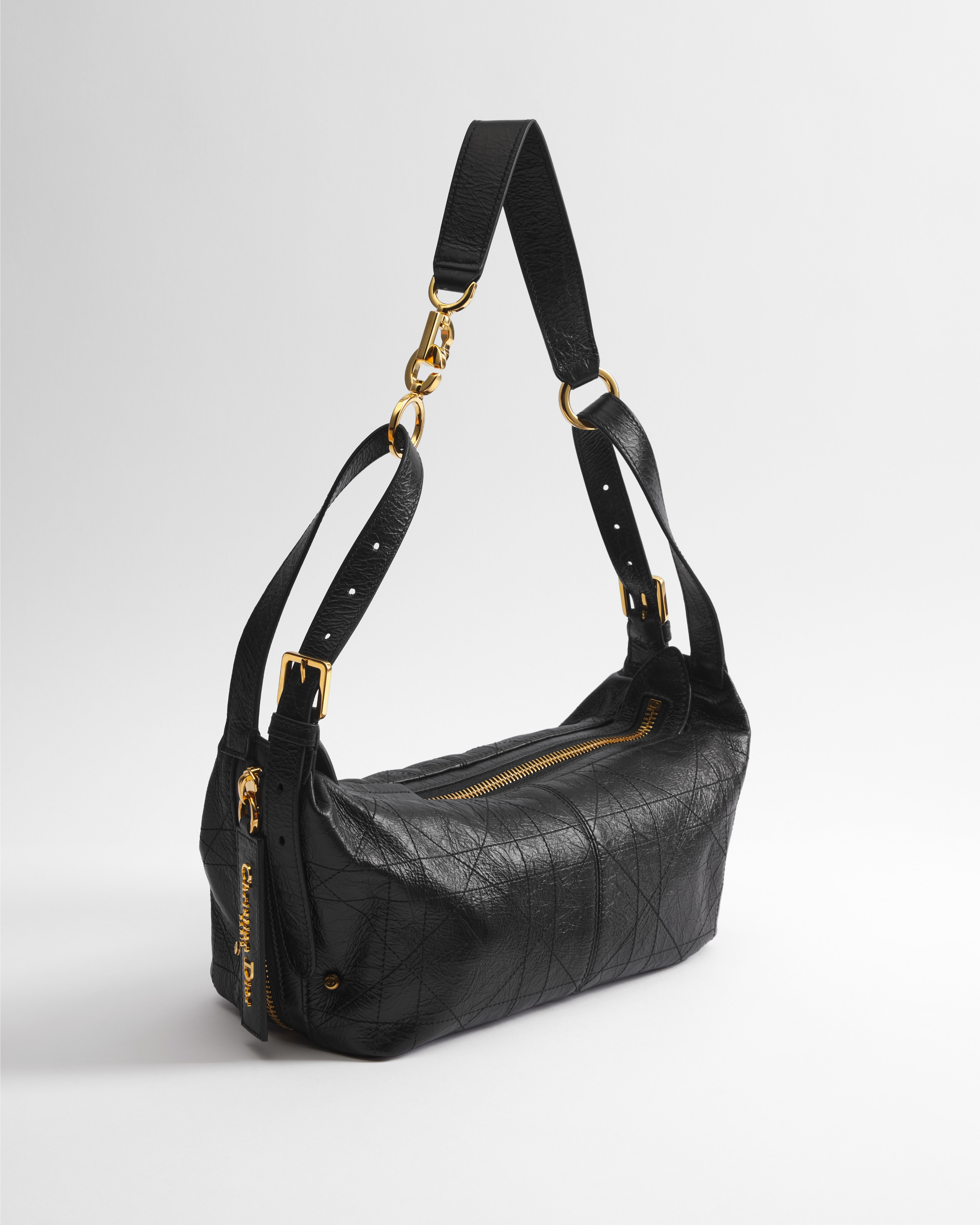 Kleine D-Journey Tasche aus Kalbsleder in Knitteroptik Flat Macrocannage in Schwarz E03