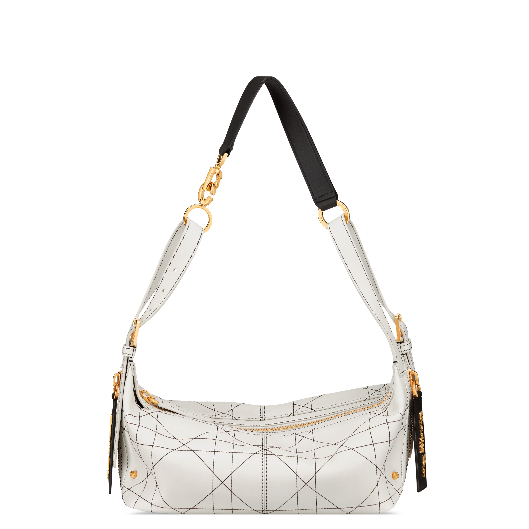 小碼雙色小牛皮 D-Journey 手袋 白色 Flat Macrocannage 大型藤格紋圖案配對比黑色縫線 E01