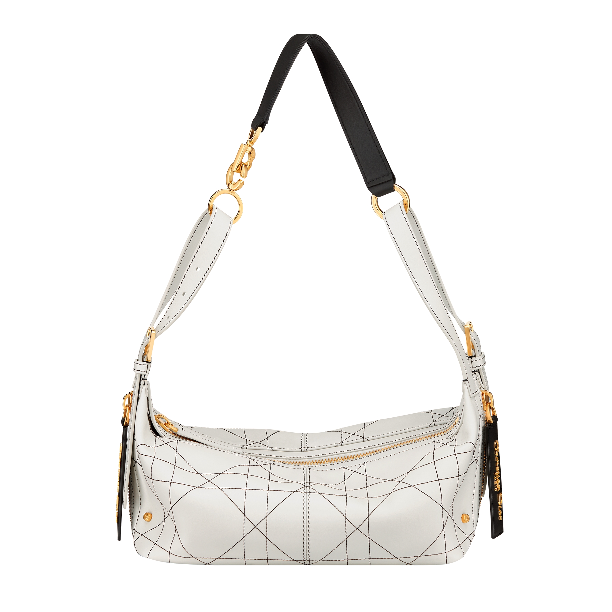 Small D-Journey Bag in Two-Tone Calfskin White Flat Macrocannage with Contrasting Black Topstitching E01