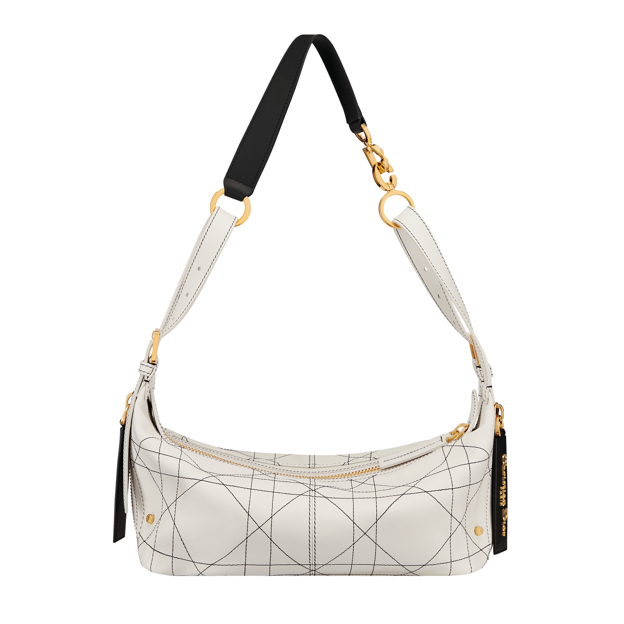 Small D-Journey Bag in Two-Tone Calfskin White Flat Macrocannage with Contrasting Black Topstitching E08