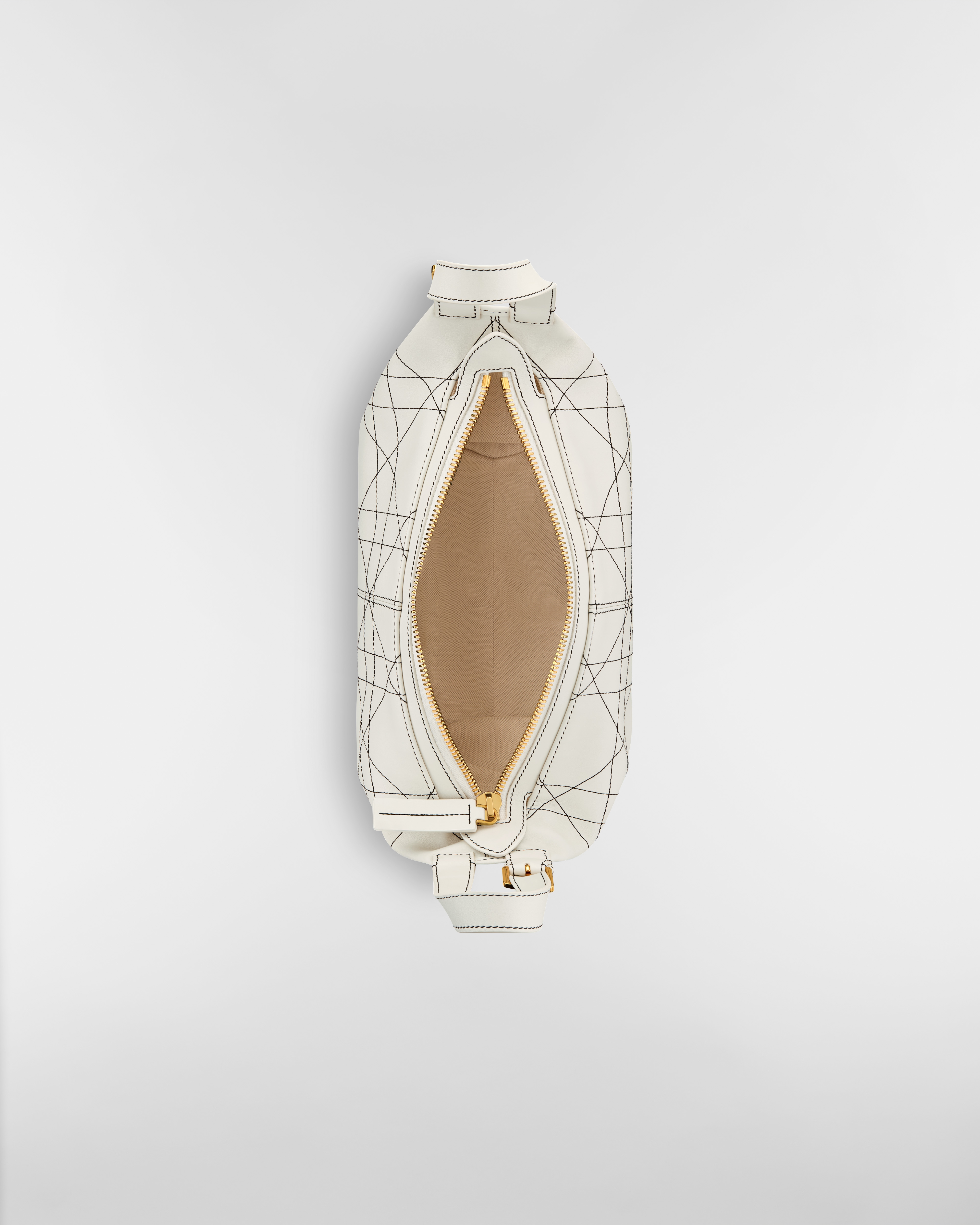 Small D-Journey Bag in Two-Tone Calfskin White Flat Macrocannage with Contrasting Black Topstitching E06