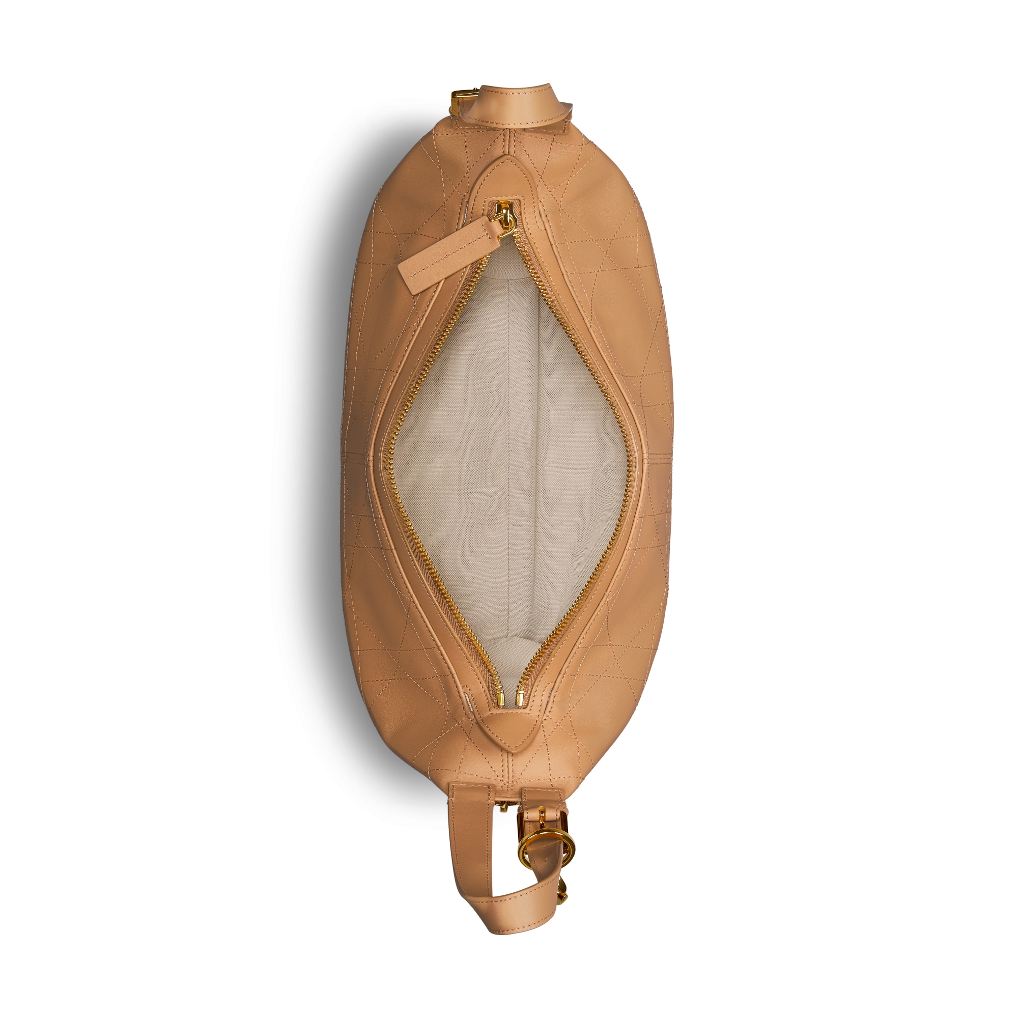 Mittelgroße D-Journey Tasche aus glattem Kalbsleder in Vintage-Optik Flat Macrocannage in Hellgoldfarbe E06