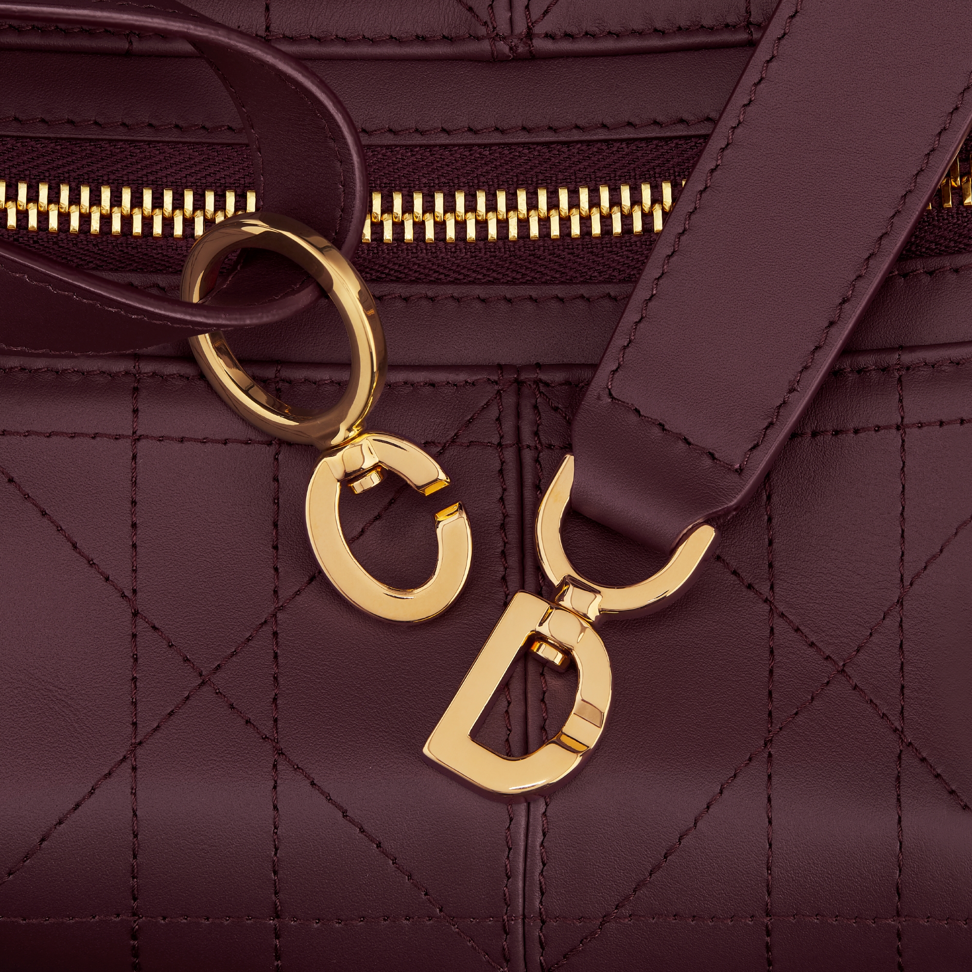 Medium D-Journey Bag in Vintage Smooth Calfskin Plum Flat Macrocannage E09