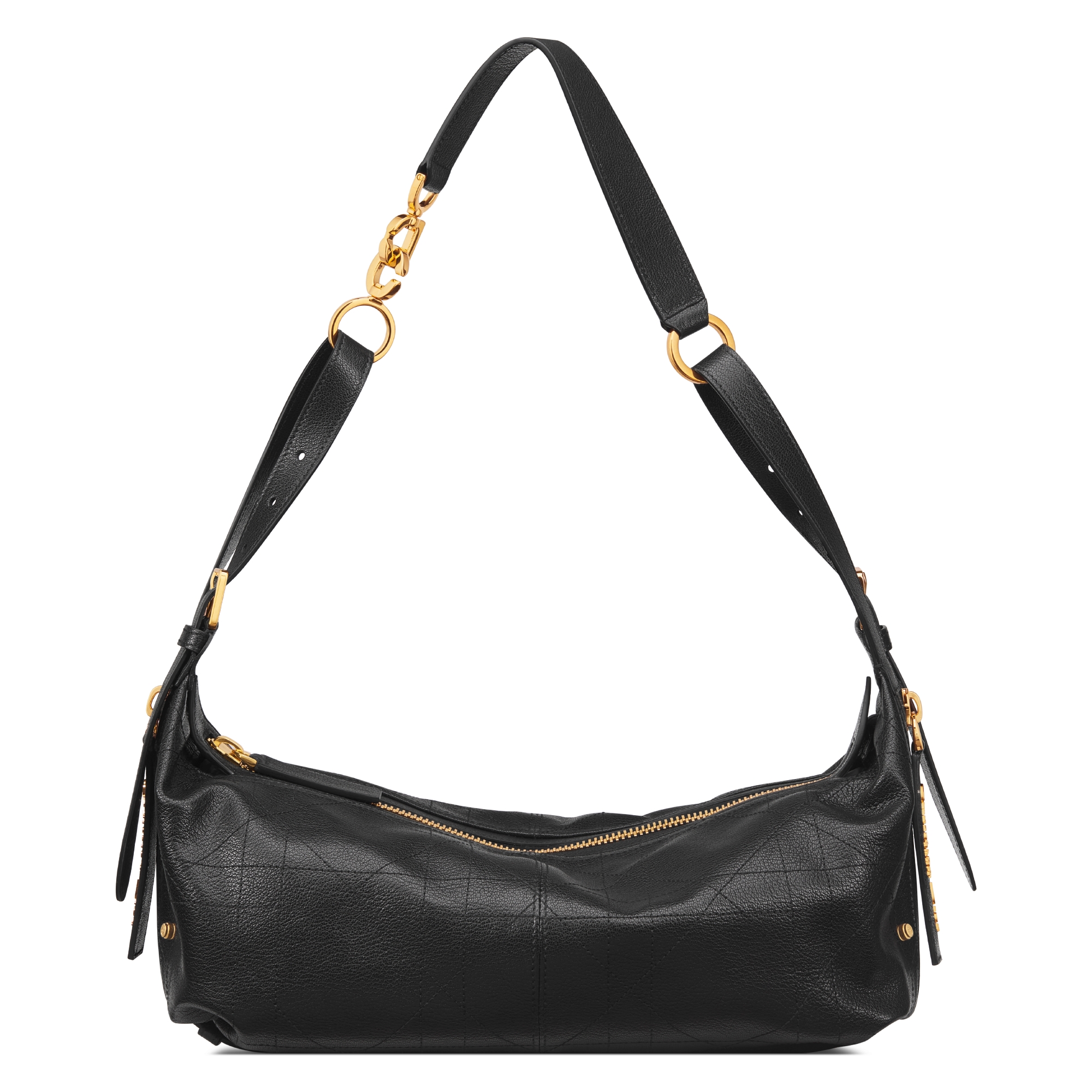 Medium D-Journey Bag in Shiny Goatskin Black Flat Macrocannage E01